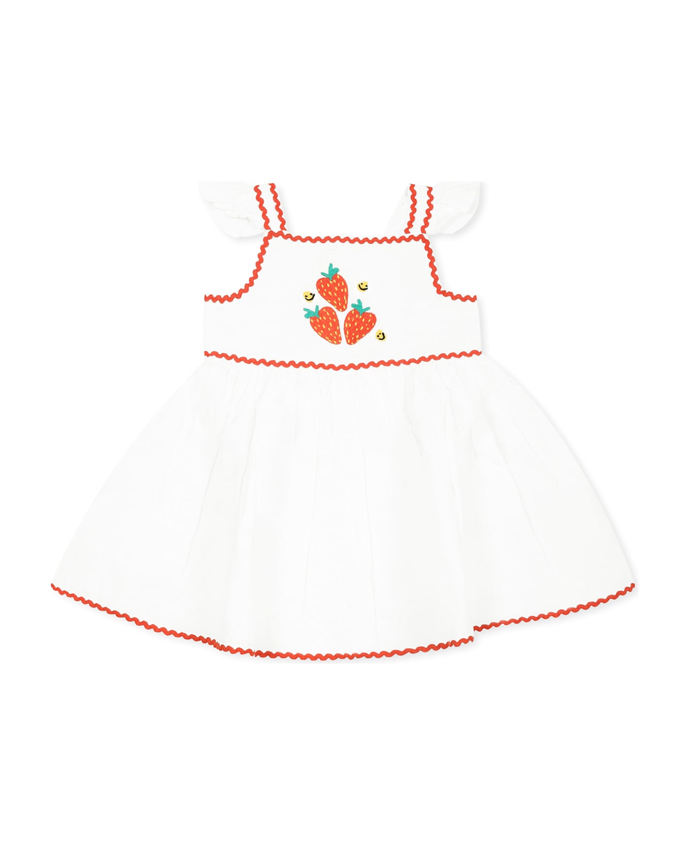 Stella McCartney Kids White Dress For Baby Girl With Strawberries - White