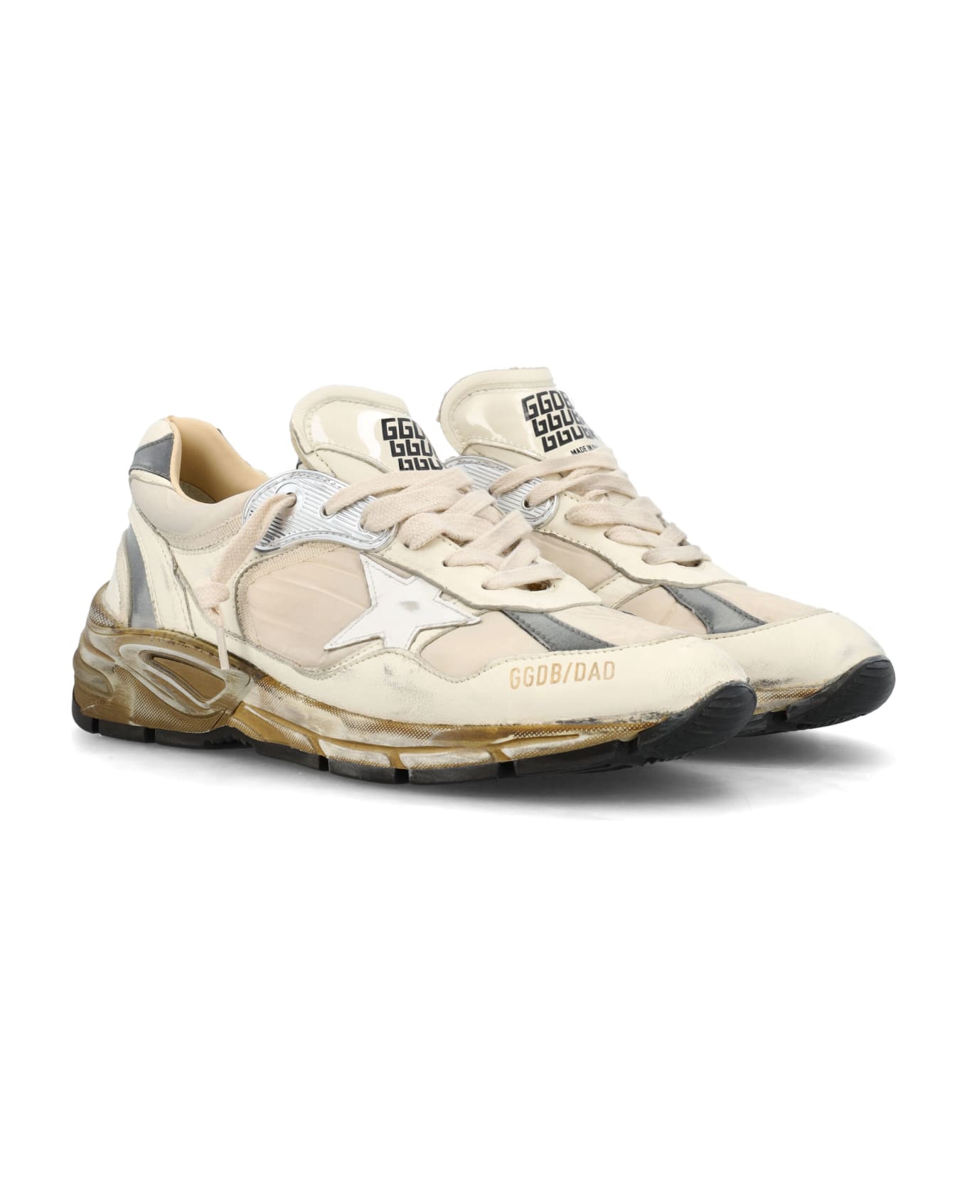 Golden Goose Running Dad Nylon And Nappa Upper With Trims Leather Star - White Beige/White Silver