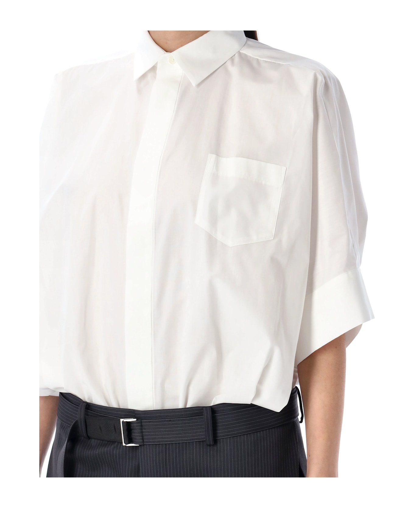 Sacai Cotton Poplin X Wool Mini Dress - BLACK WHITE