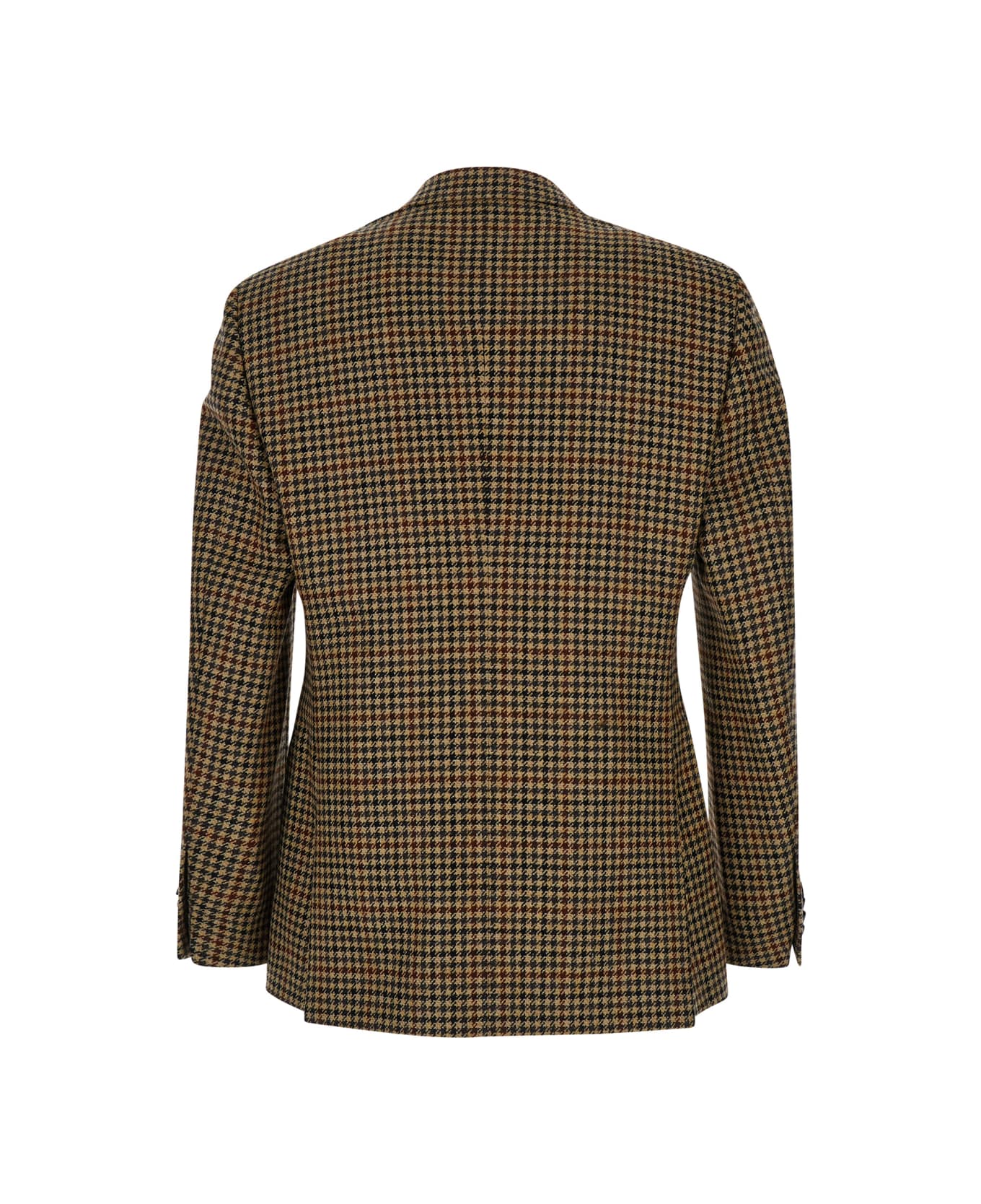 Lardini Beige Single-breasted Jacket With Houndstooth In Wool Man - Beige