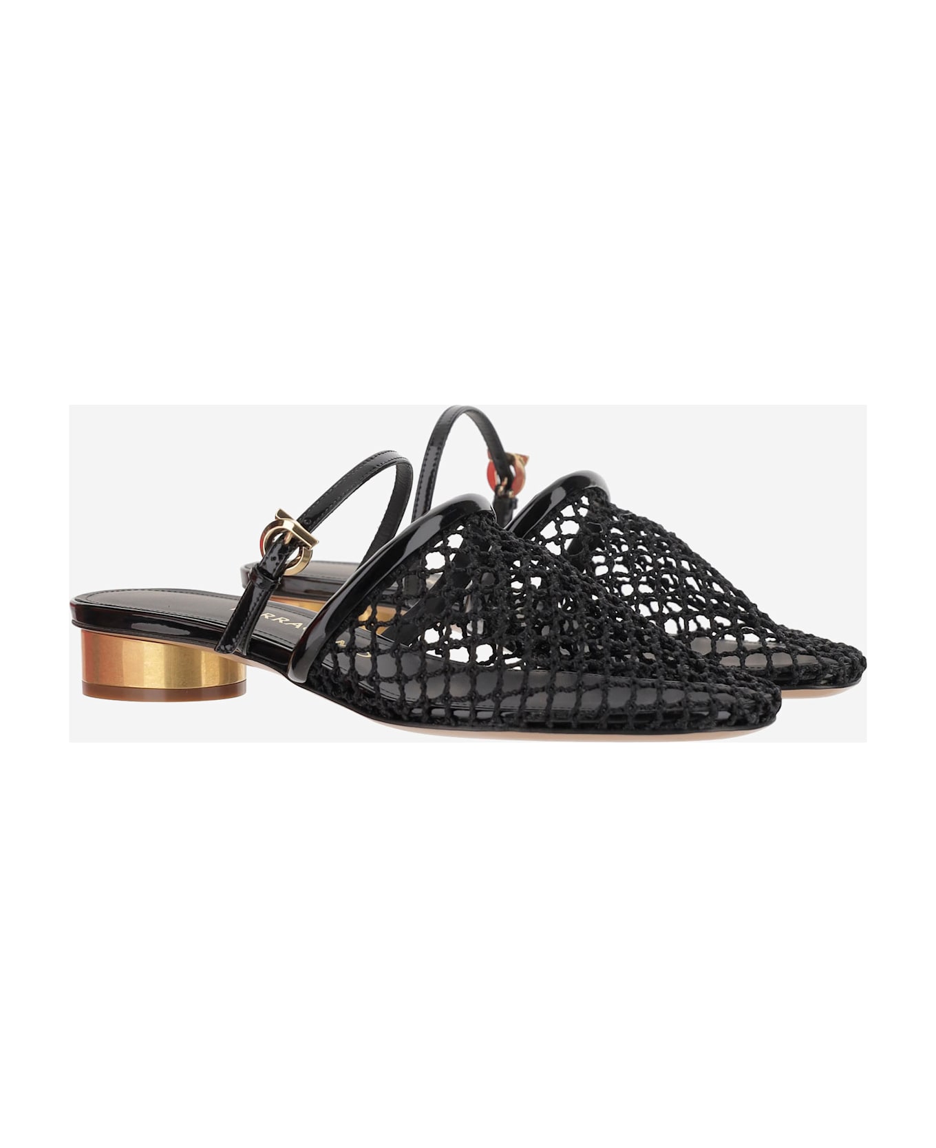 Ferragamo Mesh And Leather Mules - Black