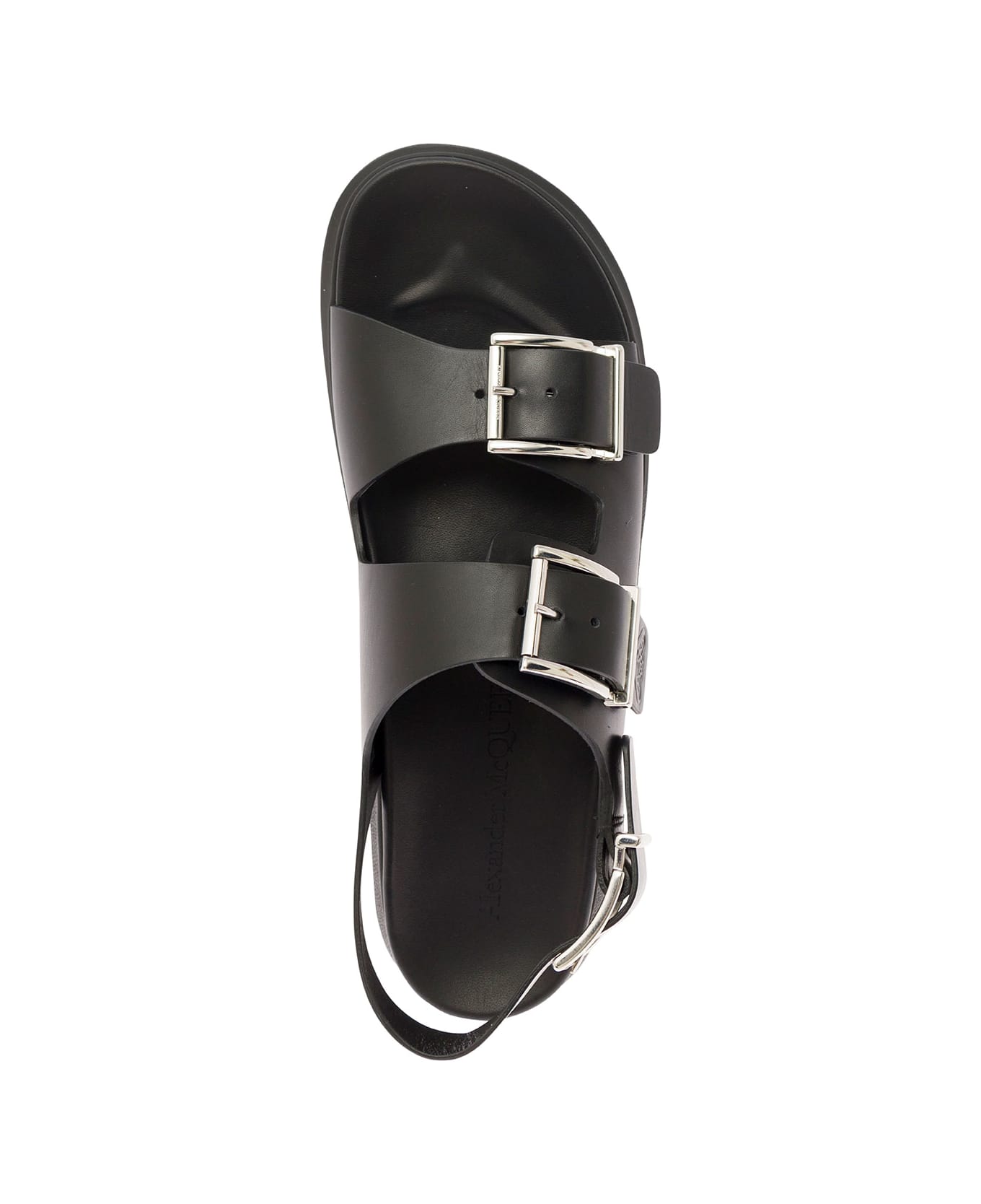Alexander McQueen Black Slide Sandals With Embossed Logo In Leather Man - Black