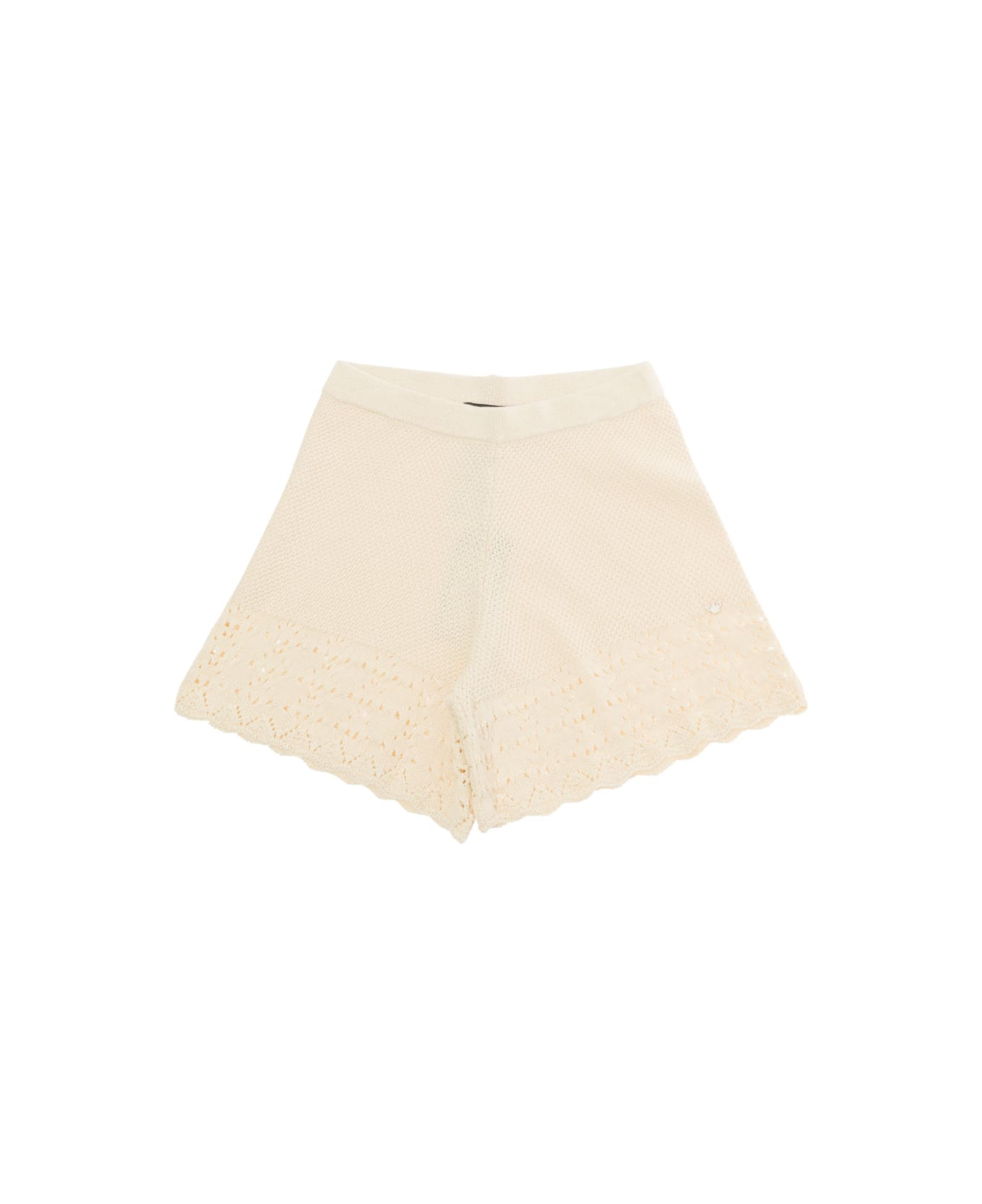Emporio Armani Beige High-waisted Shorts With Embroideries In Cotton Girl - Beige
