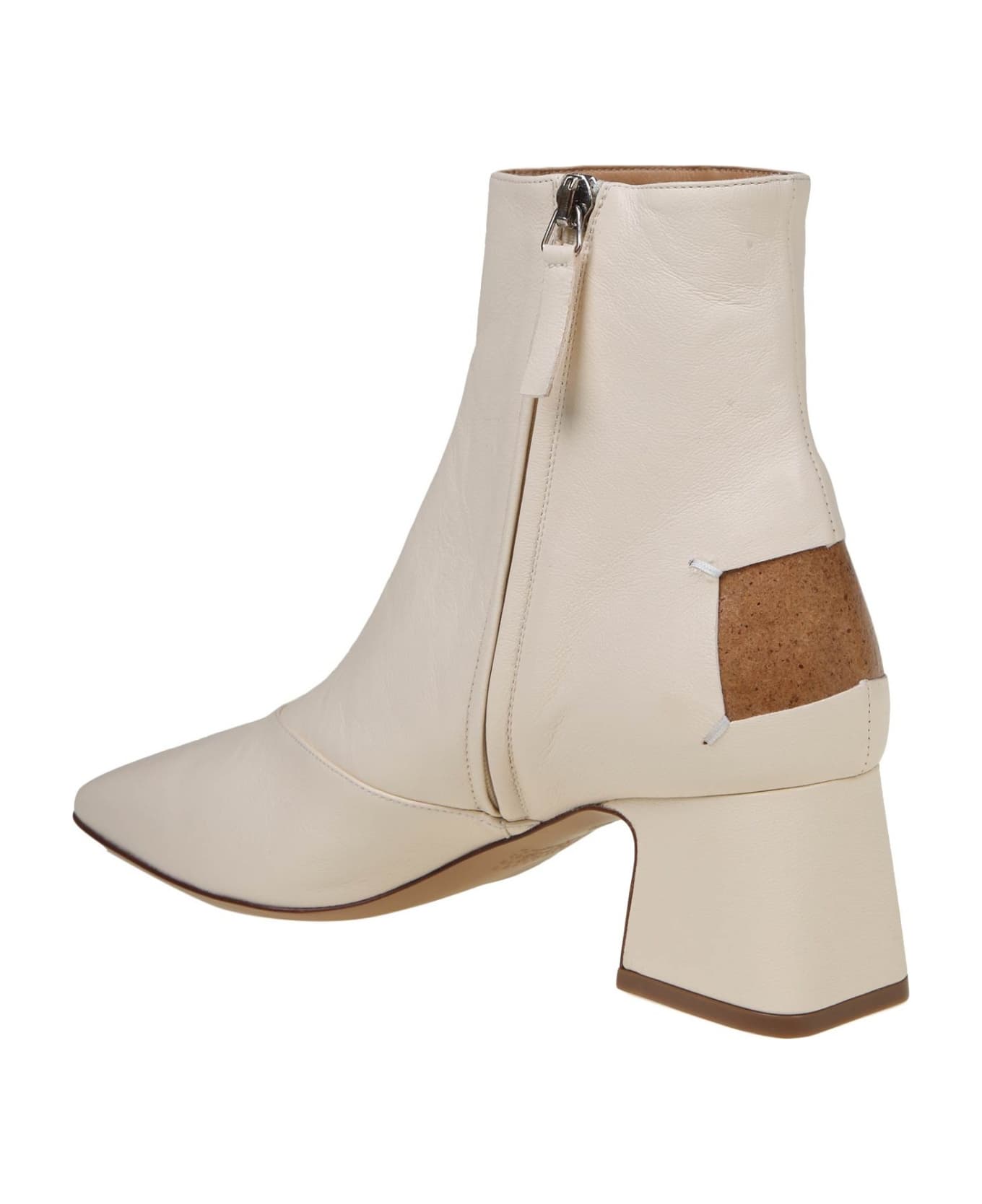 Maison Margiela Side Zip Block Heel Ankle Boots - Cream