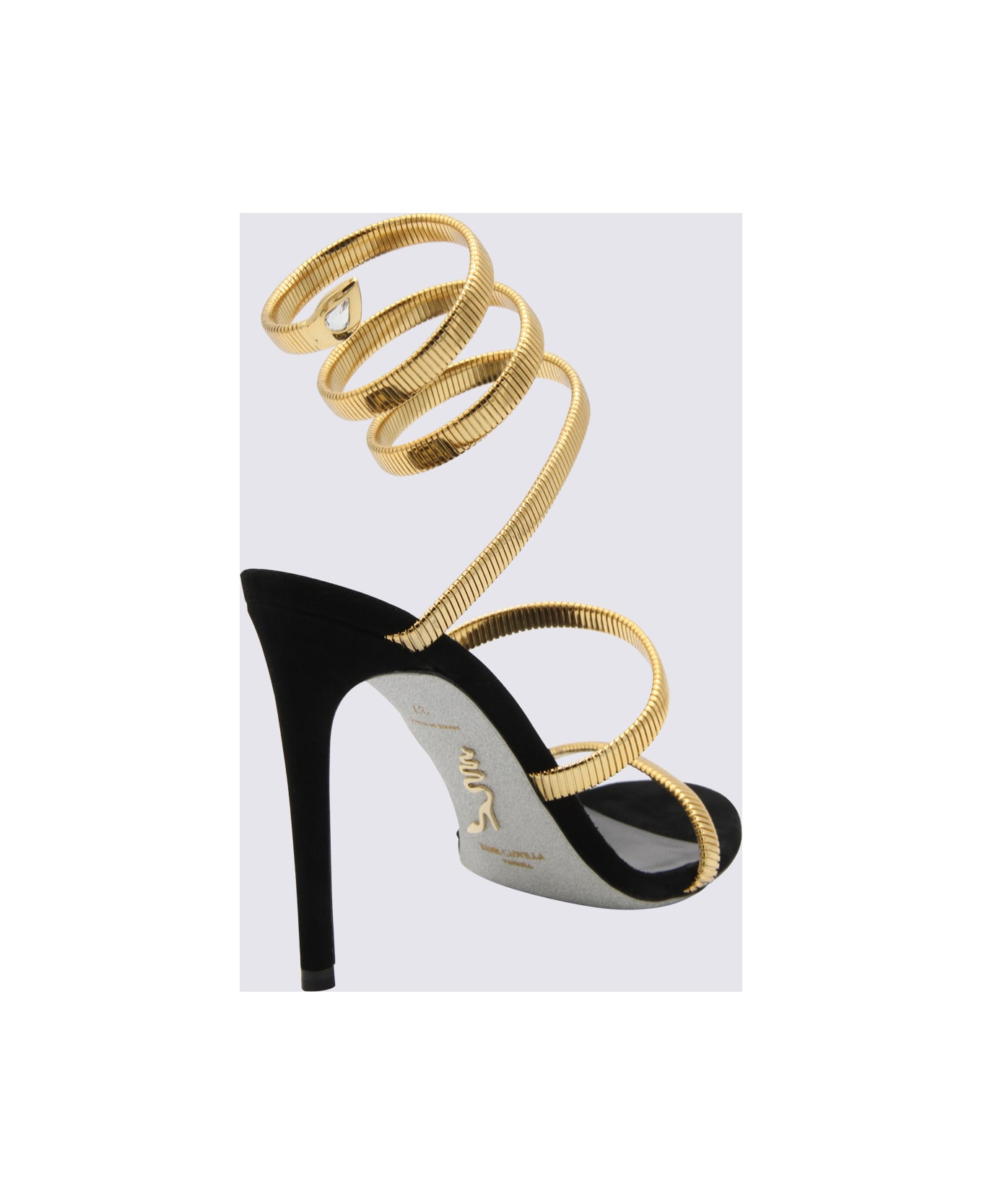 René Caovilla Black Suede And Gold-tone Juniper Sandals