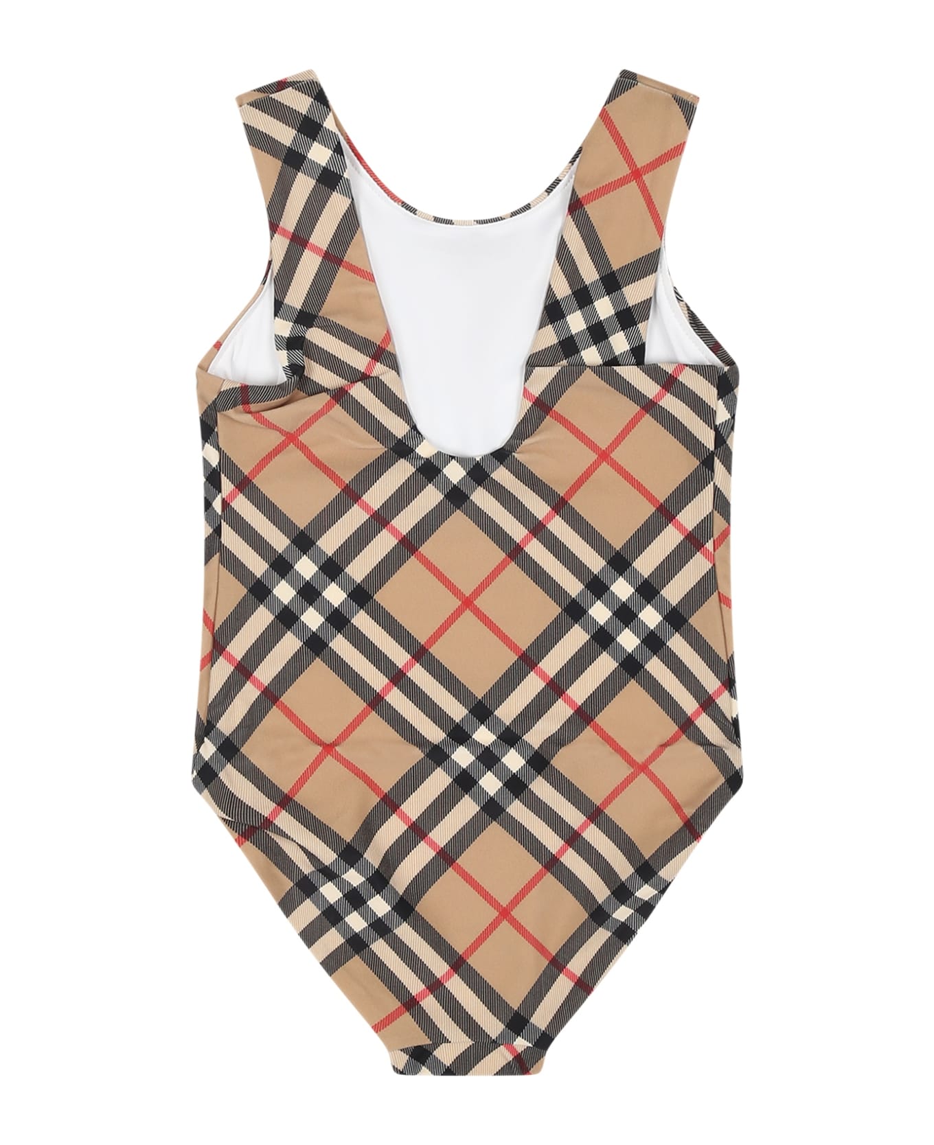 Burberry Beige Swimsuit For Baby Girl With Iconic Check - Archive Beige Ip Check