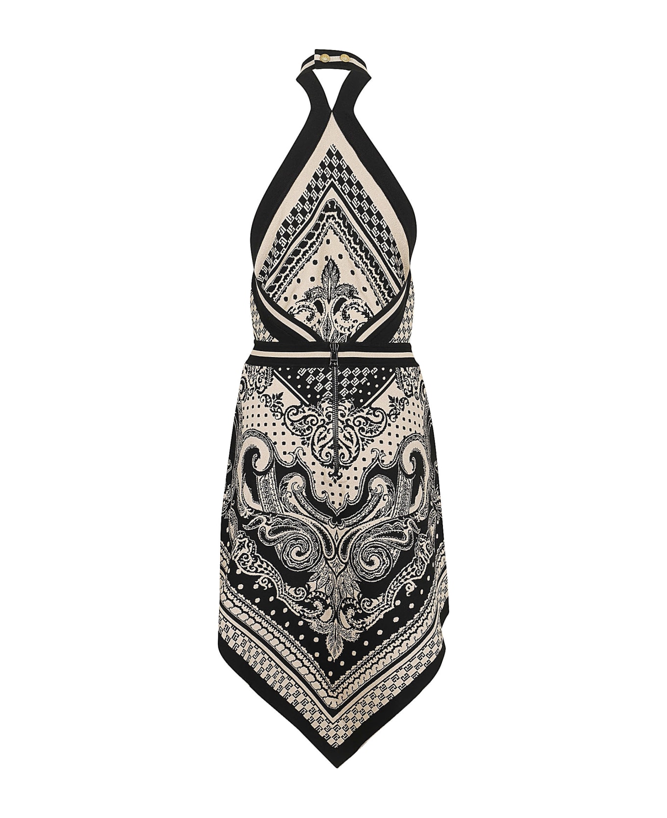 Balmain Backless Knit Paisley Monogram Dress - Gfe Ivoire Noir ワンピース＆ドレス