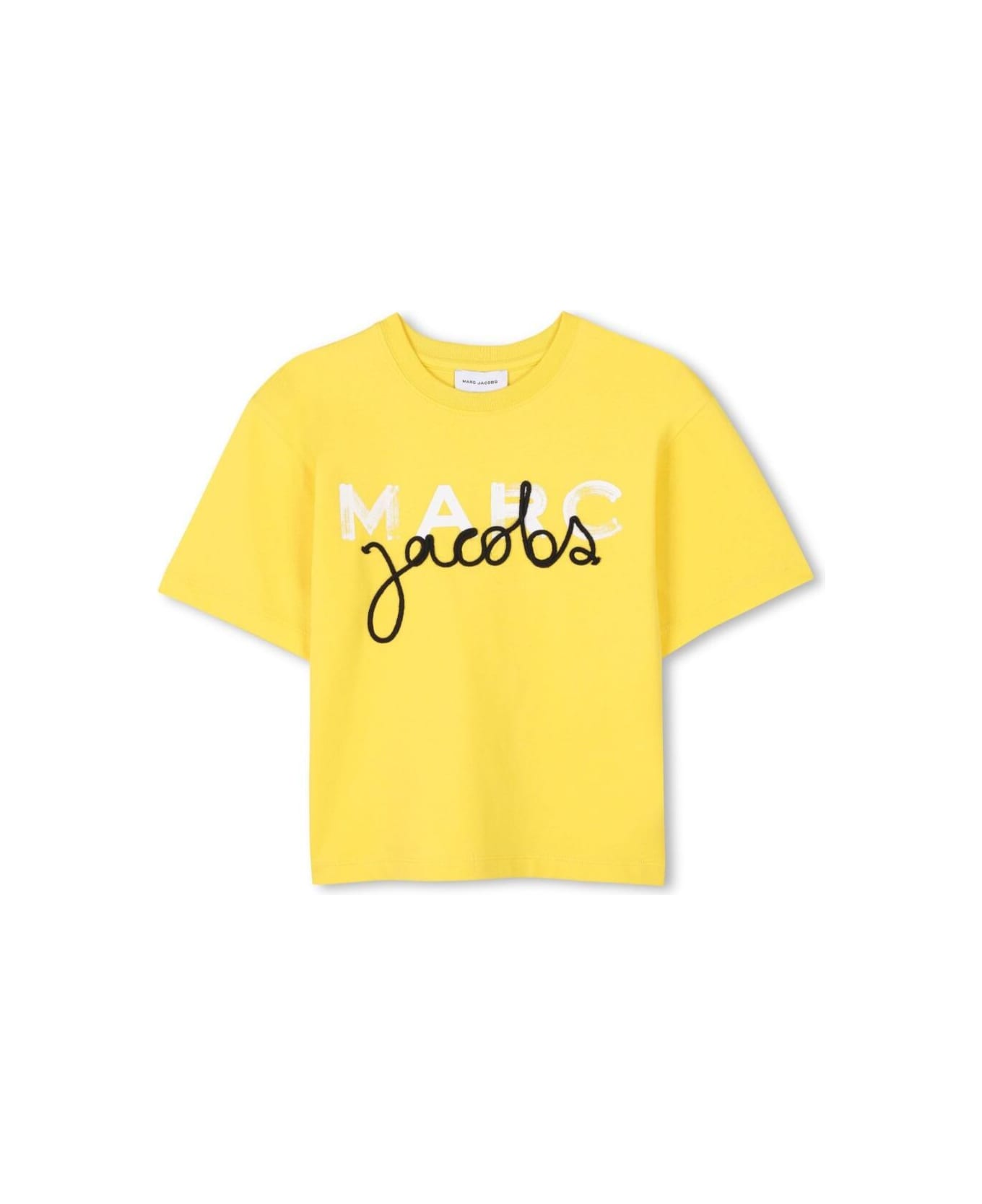 Marc Jacobs Yellow Crewneck T-shirt With Logo Lettering Print On The Front In Cotton Boy - Yellow