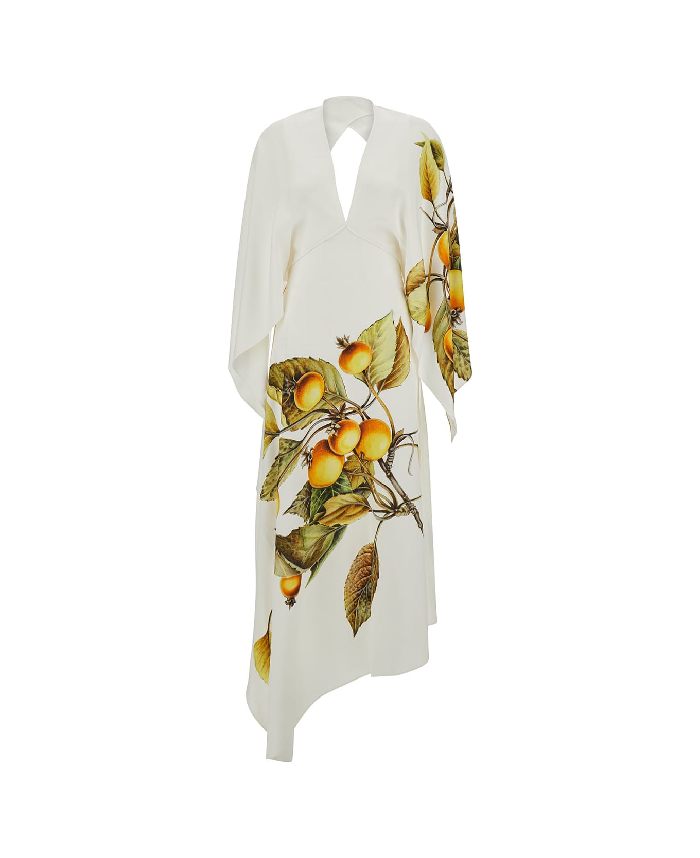 Ferragamo Long White Asymmetric Dress With Graphic Print In Viscose Blend Woman - White ワンピース＆ドレス