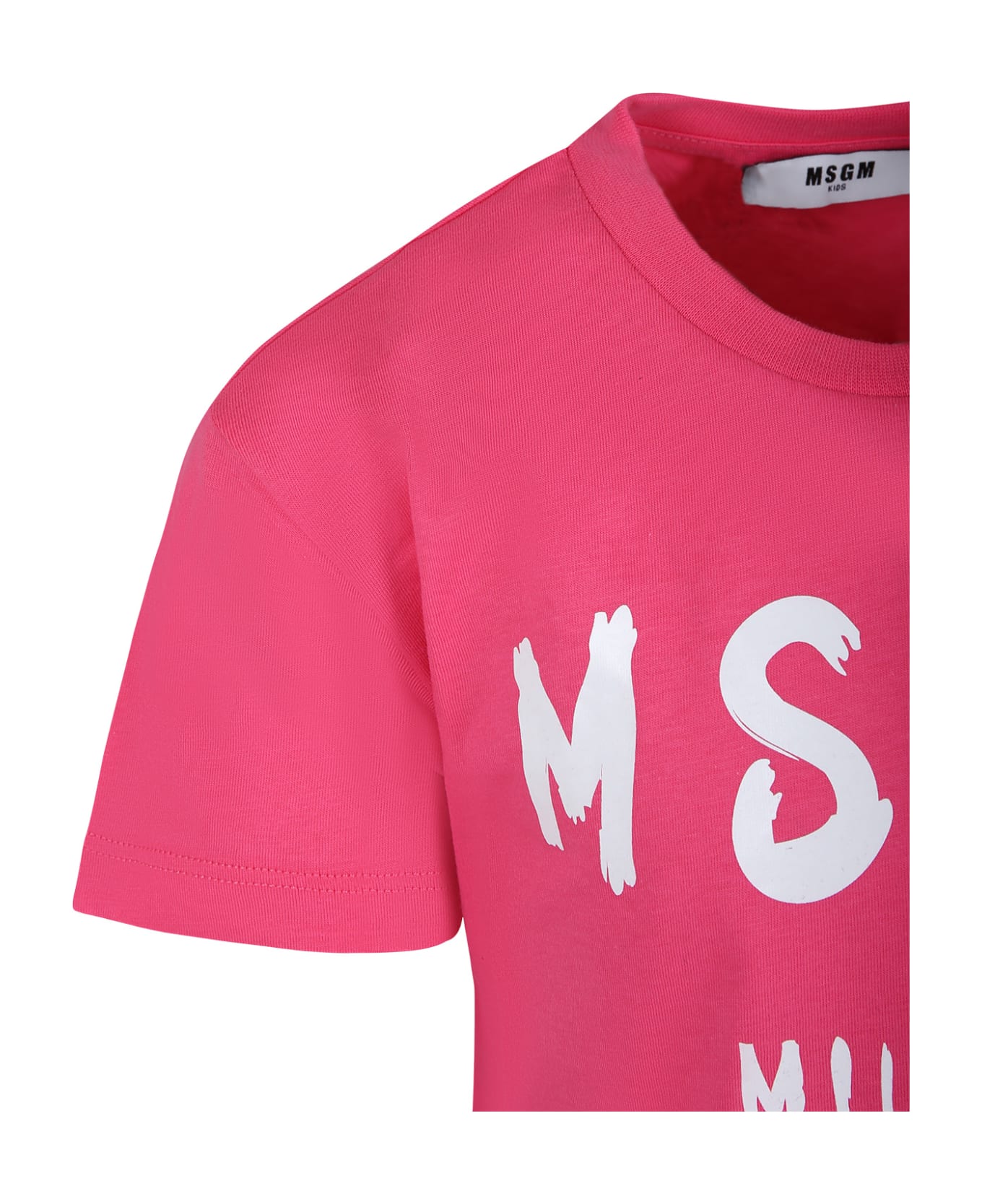 MSGM Fuchsia T-shirt For Kids With Logo - Rosa Fluo