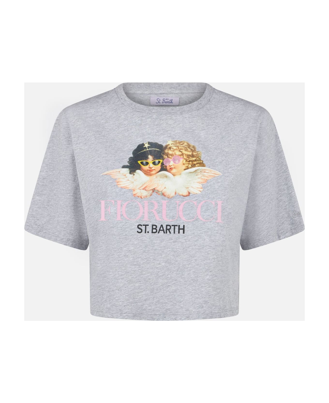 MC2 Saint Barth Woman Crop T-shirt With Fiorucci Angel Print | Fiorucci Special Edition - MELANGE GREY