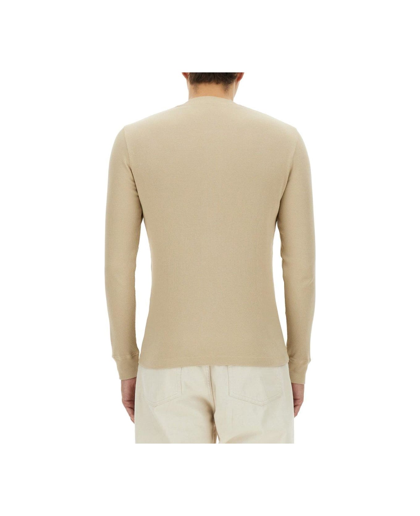 Tom Ford Fine-ribbed Logo Embroidered T-shirt - BEIGE