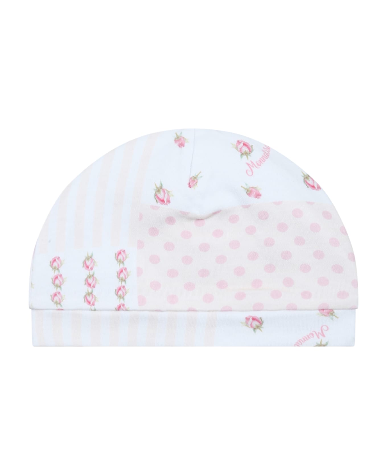 Monnalisa White Yellow Hat For Baby Girl With Floral Print - Multicolor