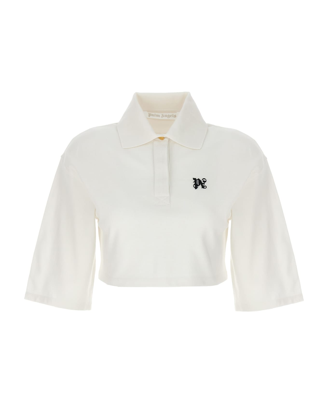 Palm Angels 'monogram' Crop Polo Shirt - White/Black ポロシャツ
