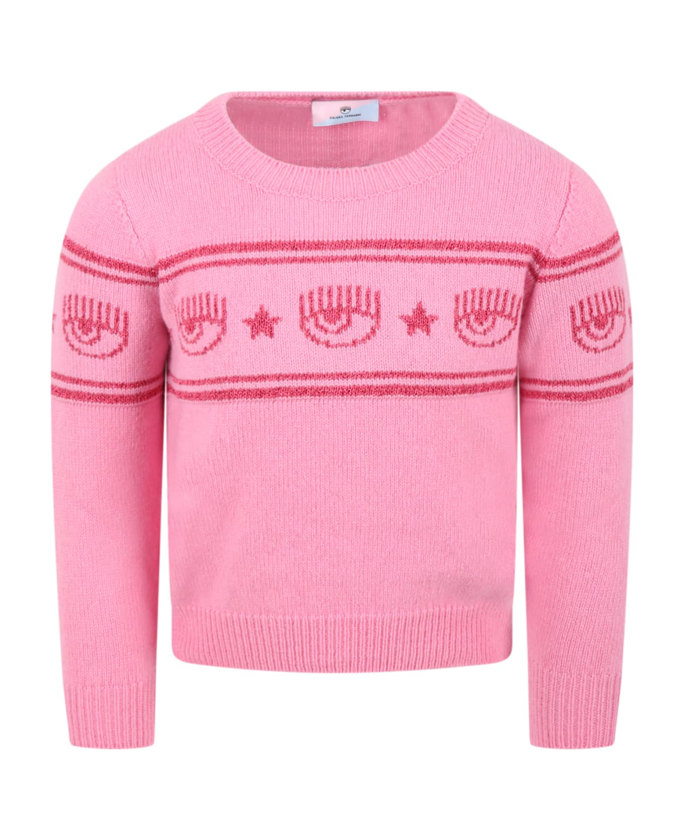 Chiara Ferragni Pink Sweater For Girl With Eyelike - PINK ニットウェア＆スウェットシャツ