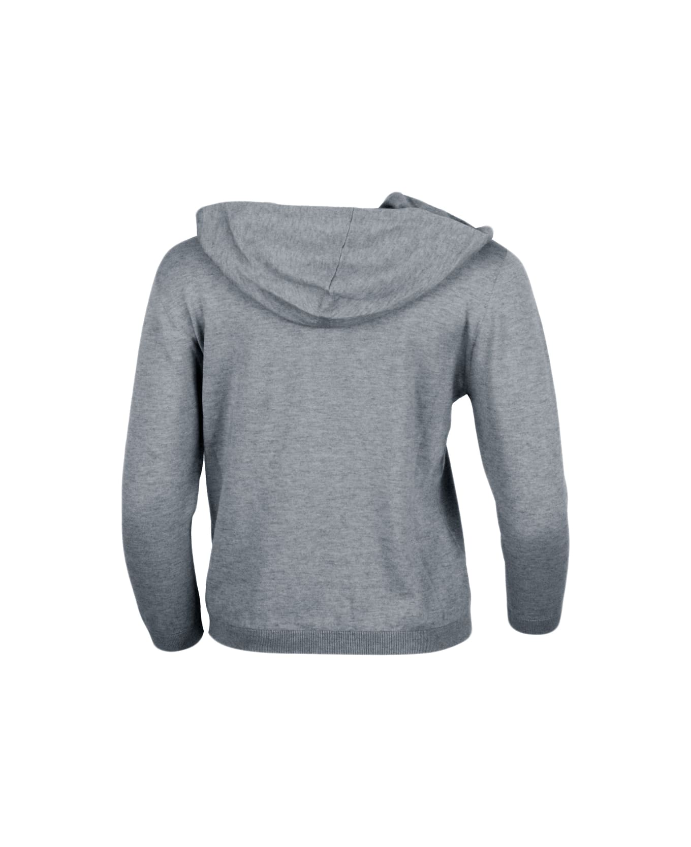 Lorena Antoniazzi Half-zip Sweater With Long-sleeved Hood In Cotton And Cashmere - Grey