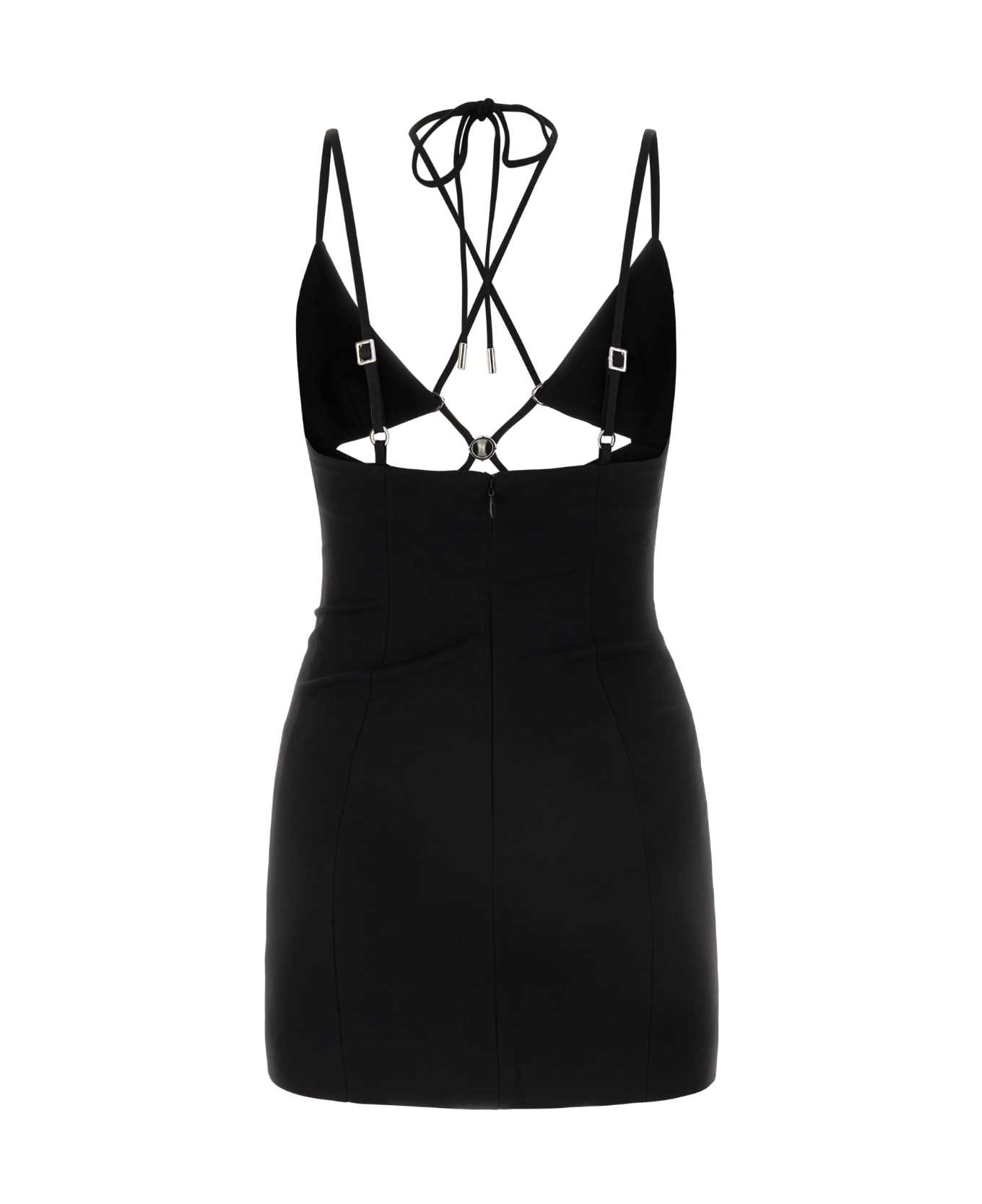 AREA Black Stretch Rayon Blend Mini Dress - BLACK
