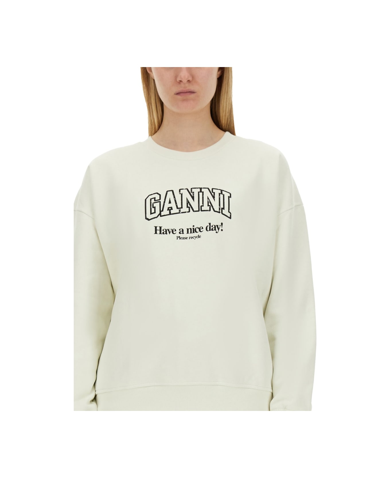 Ganni Sweatshirt With Logo - BEIGE
