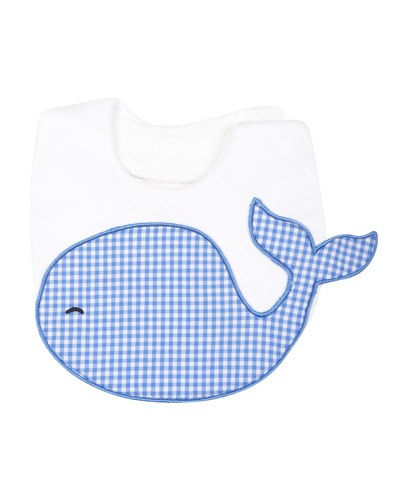 Monnalisa White Bib For Baby Boy With Whale - White アクセサリー＆ギフト