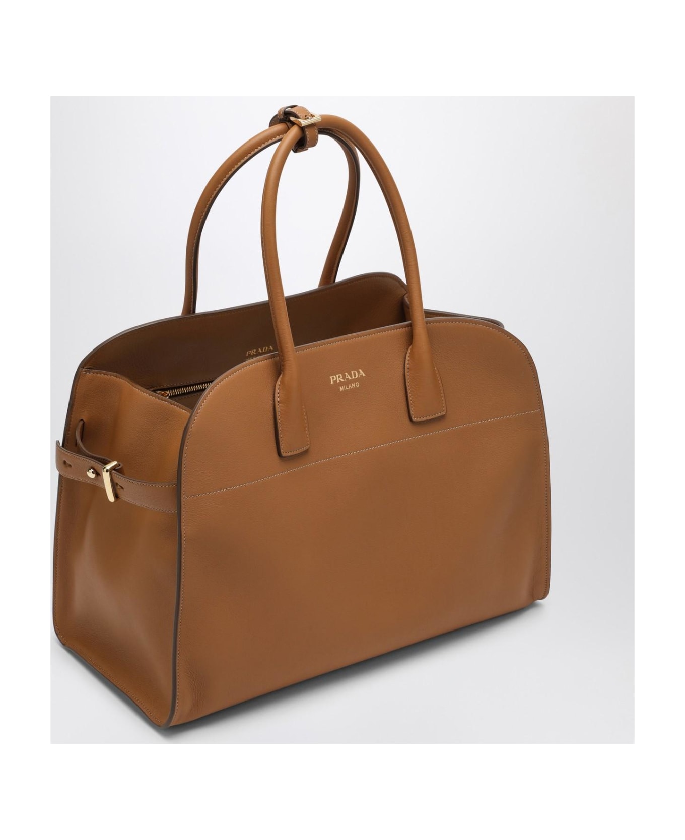 Prada Large Caramel-coloured Leather Shopping Bag With Buckles トートバッグ