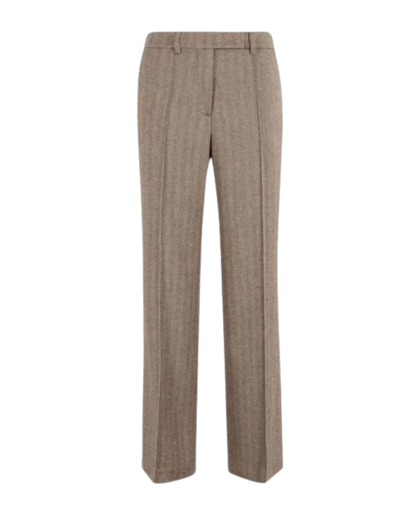 Seventy Herringbone Straight Leg Trousers - Brown