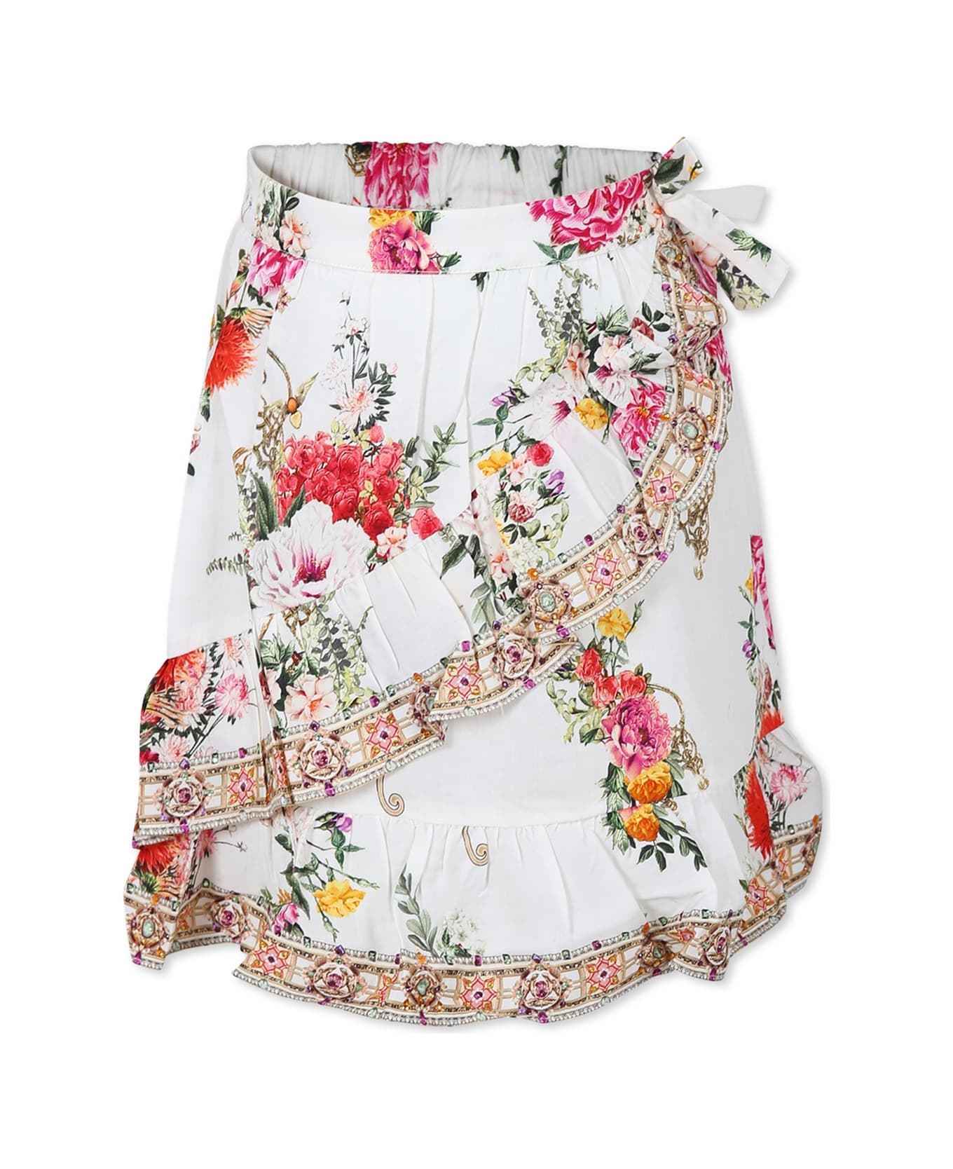 Camilla Ivory Skirt For Girl With Floral Print - Ivory