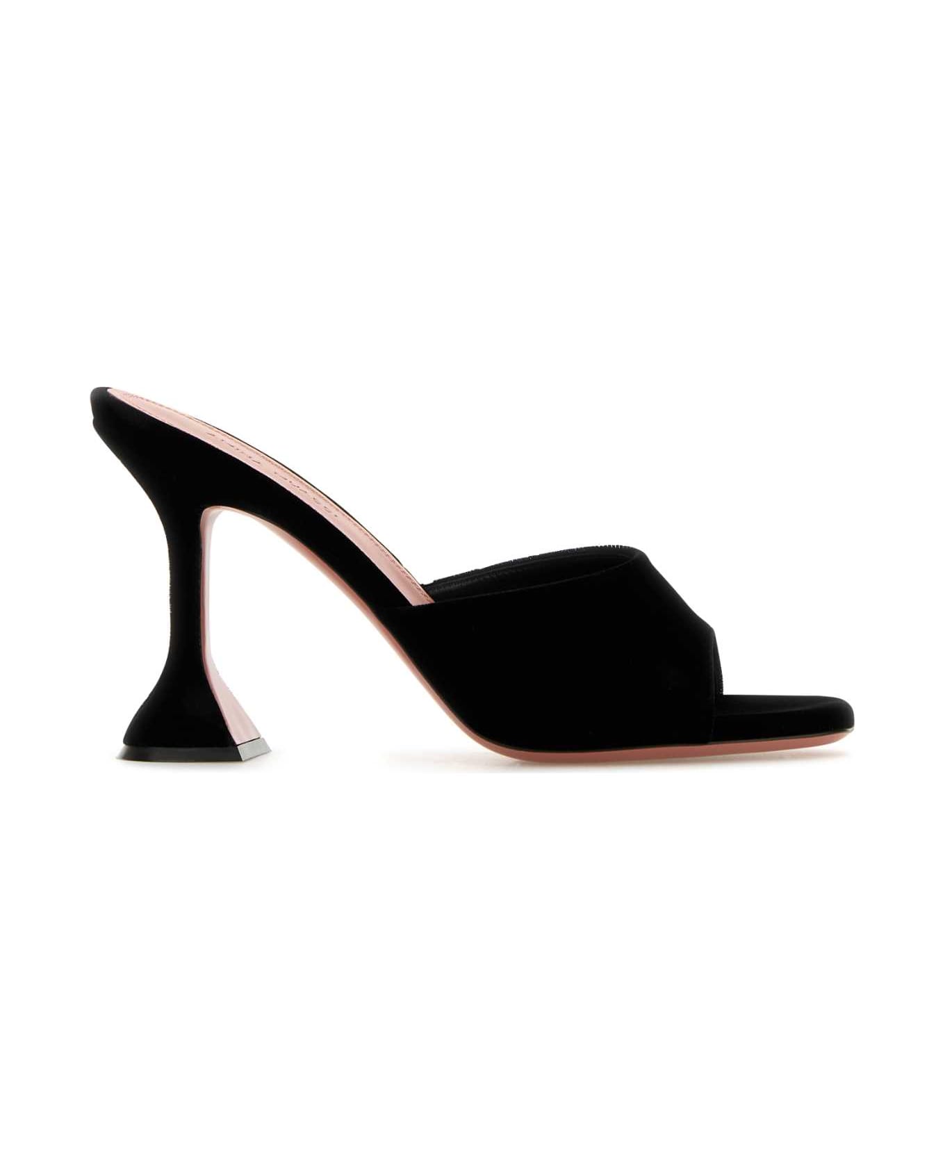 Amina Muaddi Black Velvet Lupita Mules - Black