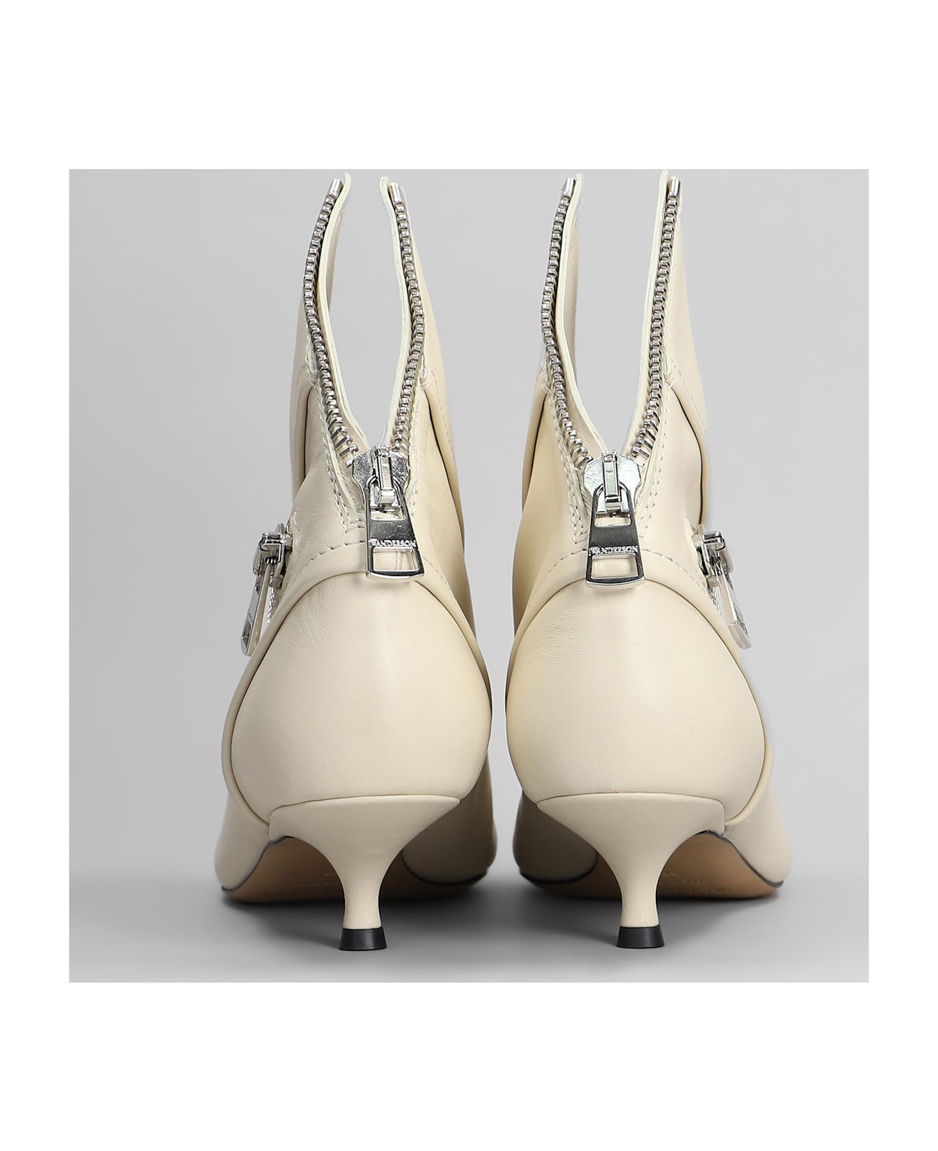 J.W. Anderson Biker Kitten Heel Low Heels Ankle Boots In Beige Leather - beige