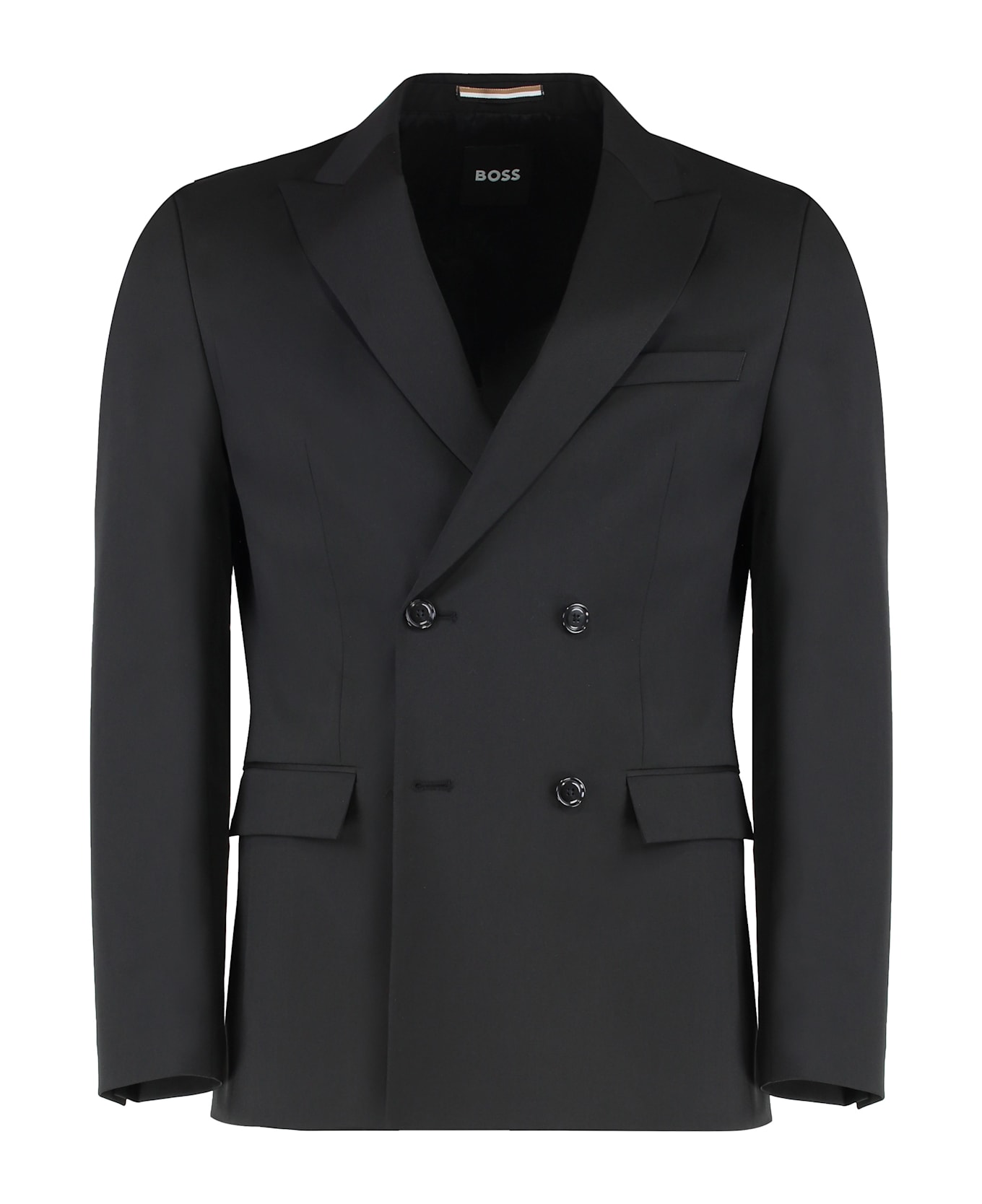 Hugo Boss Double-breasted Wool Blend Jacket - black