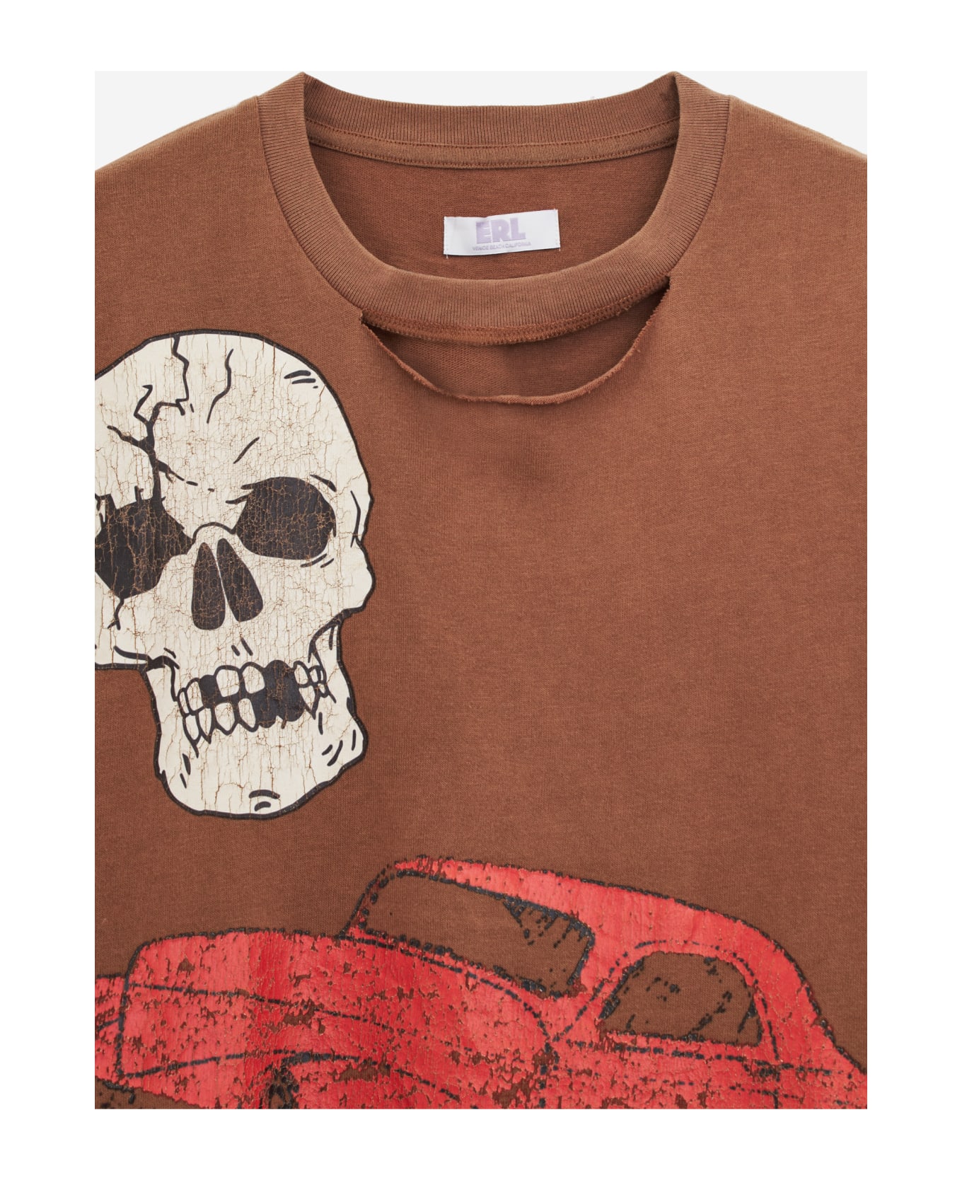 ERL Ripped Collar Skull T-shirt - brown シャツ