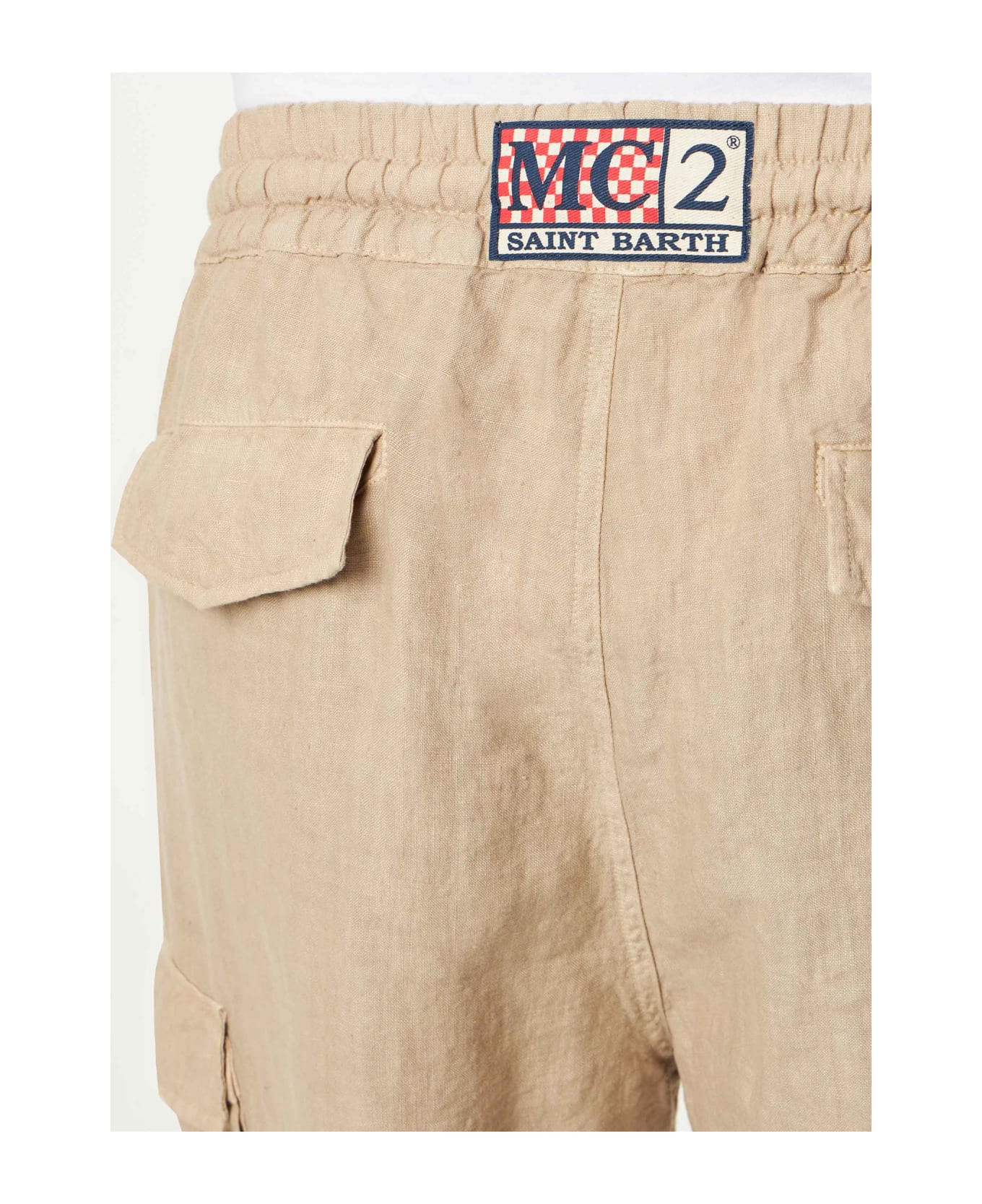 MC2 Saint Barth Man Linen Beige Bermuda Shorts - WHITE