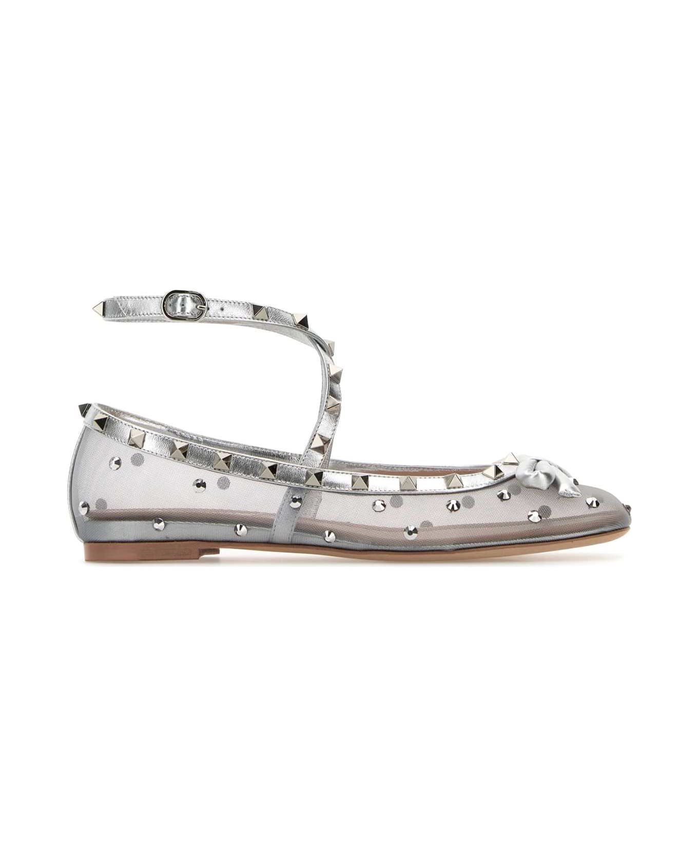 Valentino Garavani Silver Mesh Rockstud Ballerinas - PASTELGREYSILVERSILVER