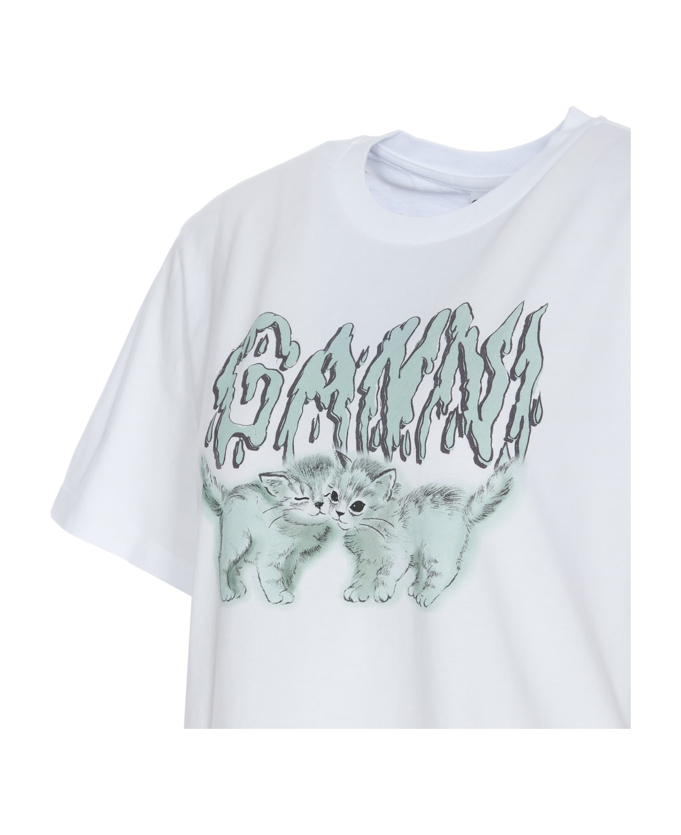 Ganni Basic Jersey Love Cats Relaxed T-shirt - White Tシャツ