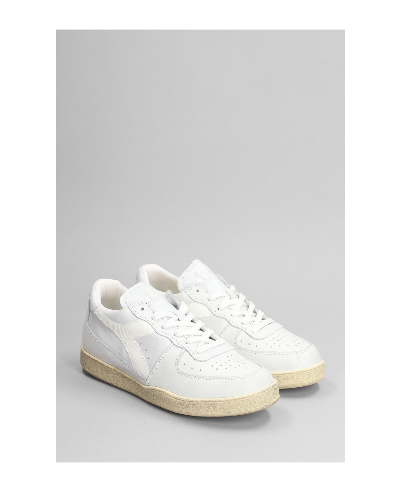 Diadora Mi Basket Sneakers In White Leather - Bianco
