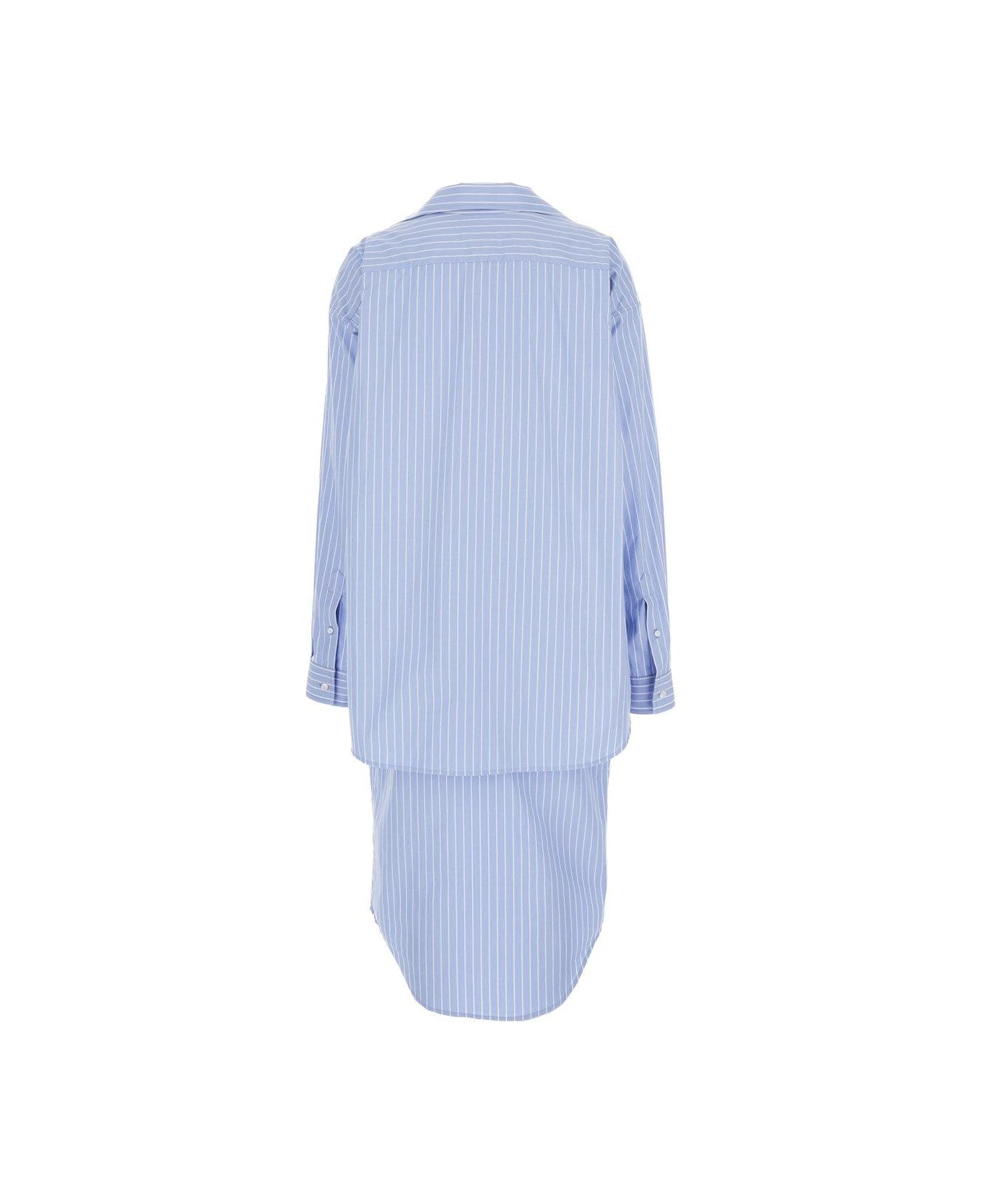 Balenciaga Bb Striped Layered Shirt Dress - Clear Blue