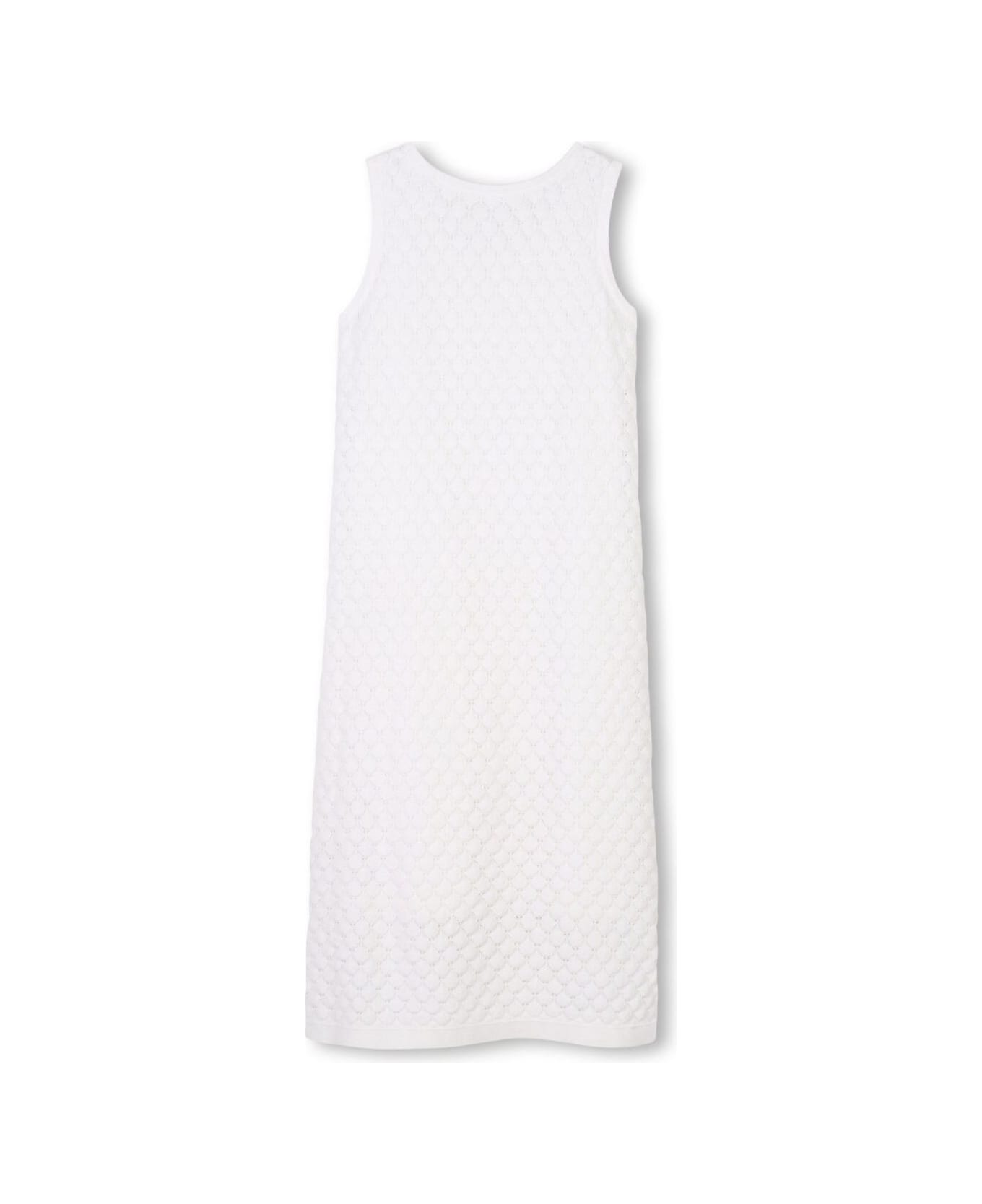 Chloé White Dress With Knit Design And Logo Patch On The Front In Cotton Girl - White