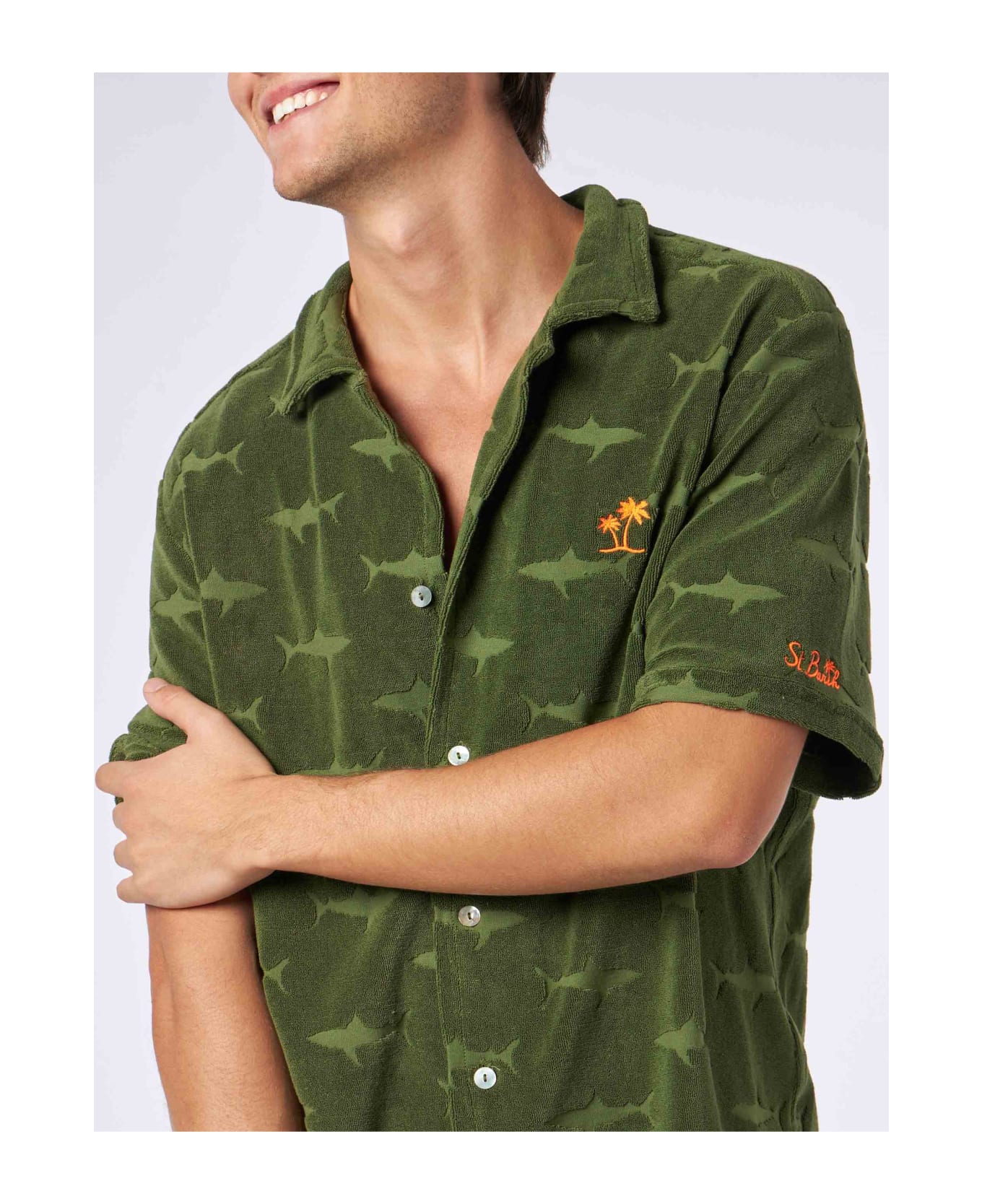 MC2 Saint Barth Man Military Green Terry Shirt Riviera - GREEN