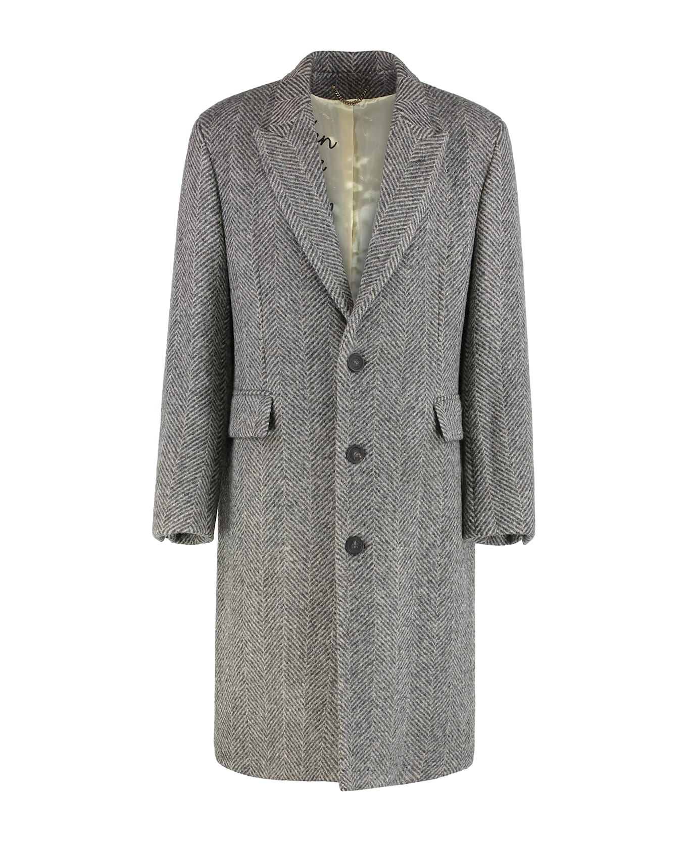 Golden Goose Single-breasted Coat In Wool With Herringbone Pattern - grey