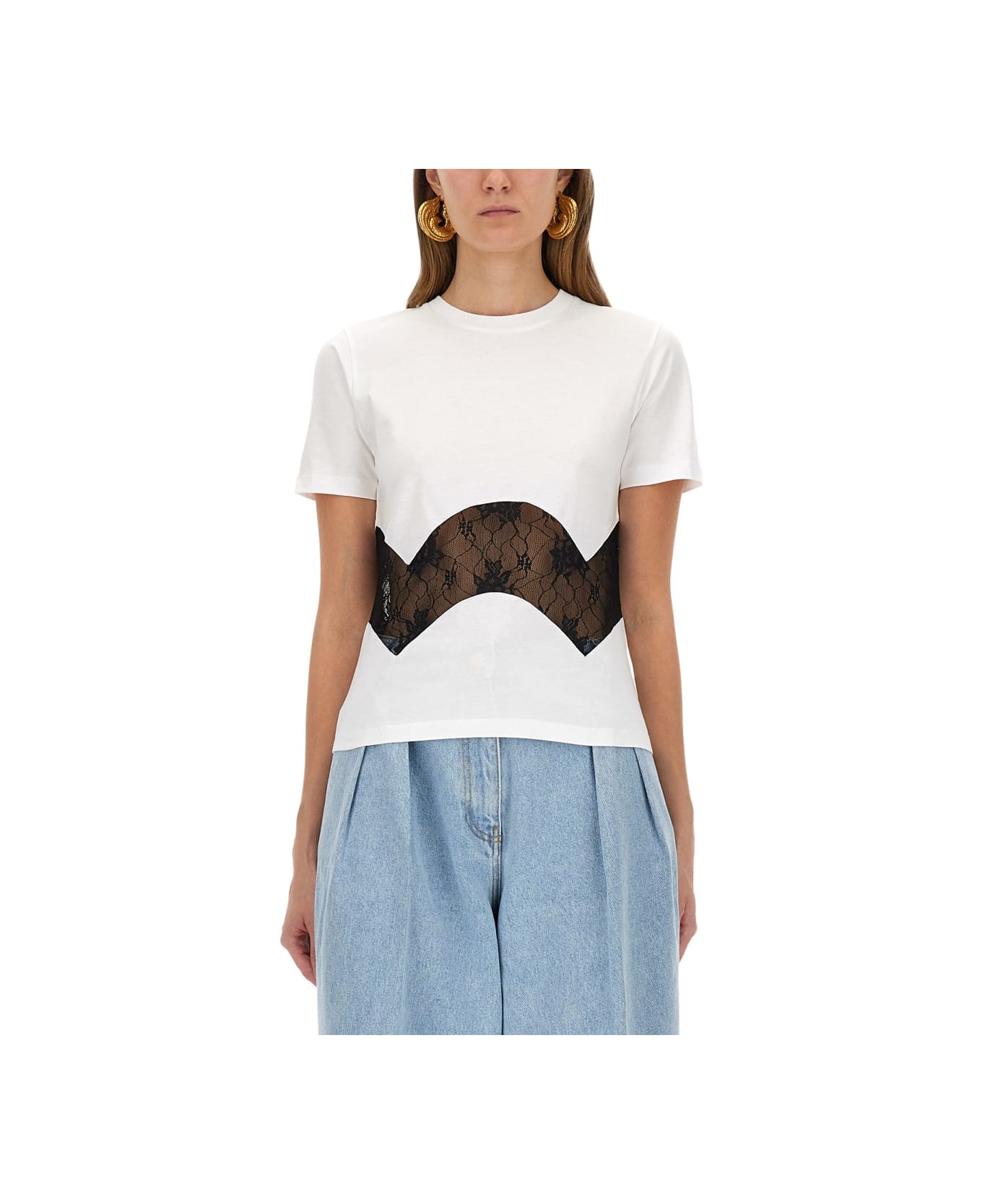 Nina Ricci Jersey T-shirt With Lace Insert - WHITE