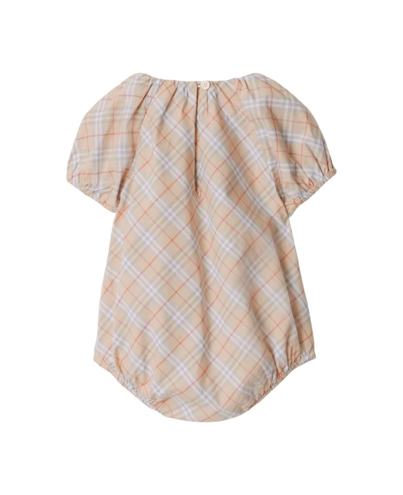 Burberry 'odessa' Multicolor Bodysuit With All-over Check Motif In Cotton Baby - Multicolor