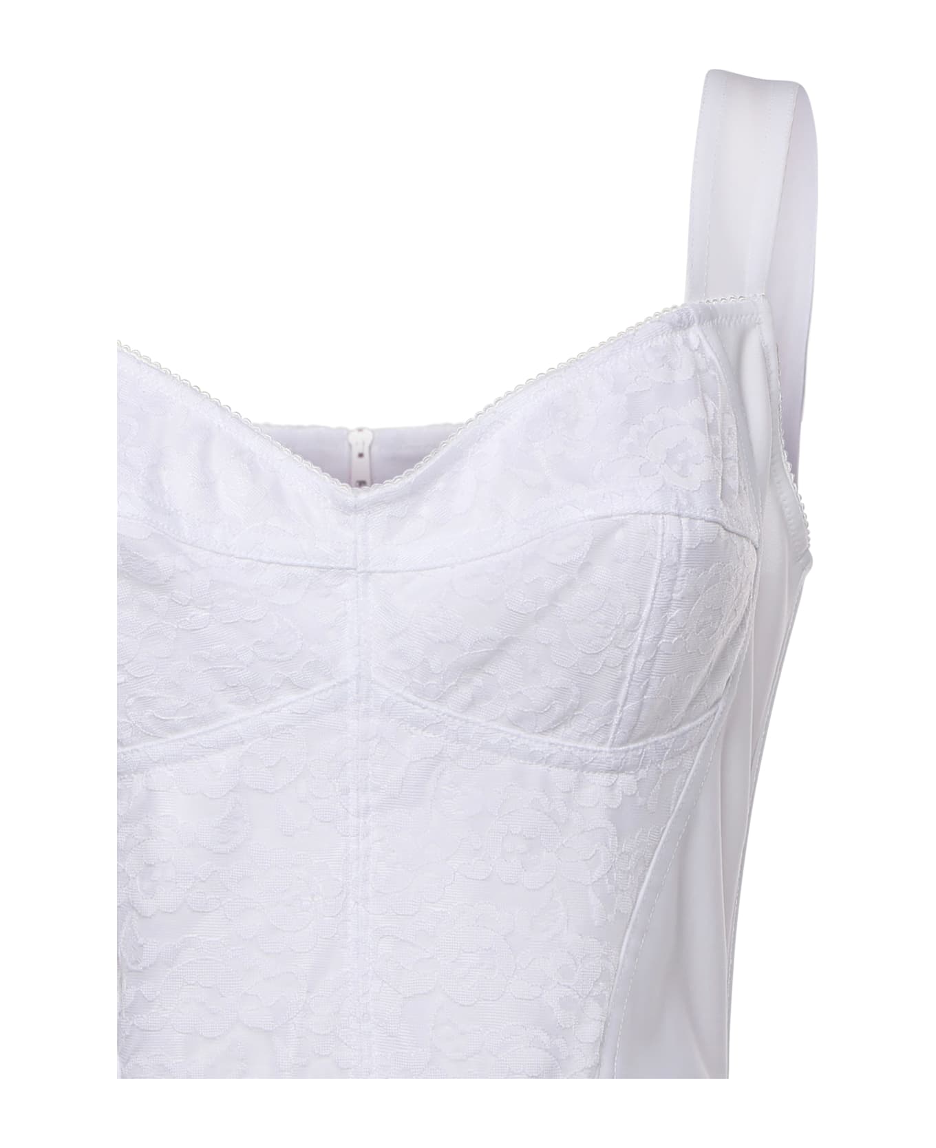 Dolce 
Gabbana Corset Dress In Technical Fabric And Lace - White