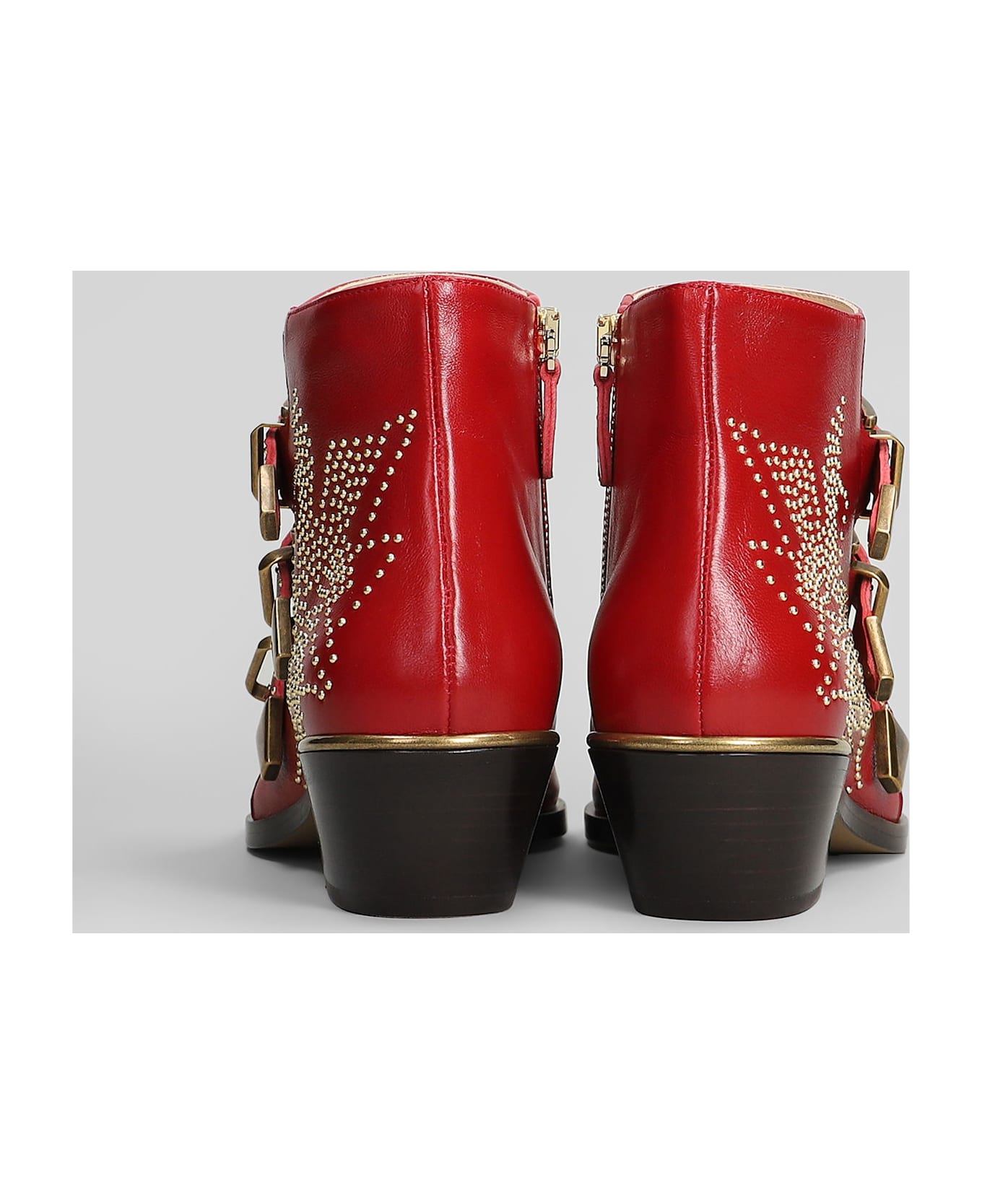 Chloé Susan High Heels Ankle Boots In Red Leather - red