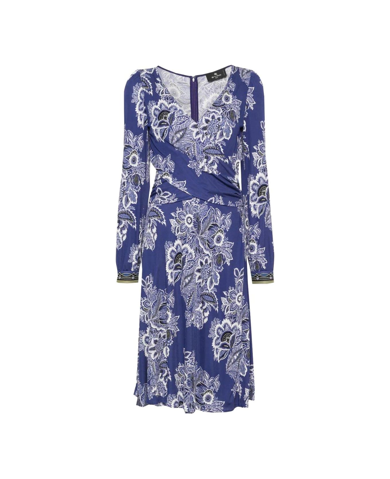 Etro Floral-printed Plunging V-neck Midi Dress - BLUE/WHITE
