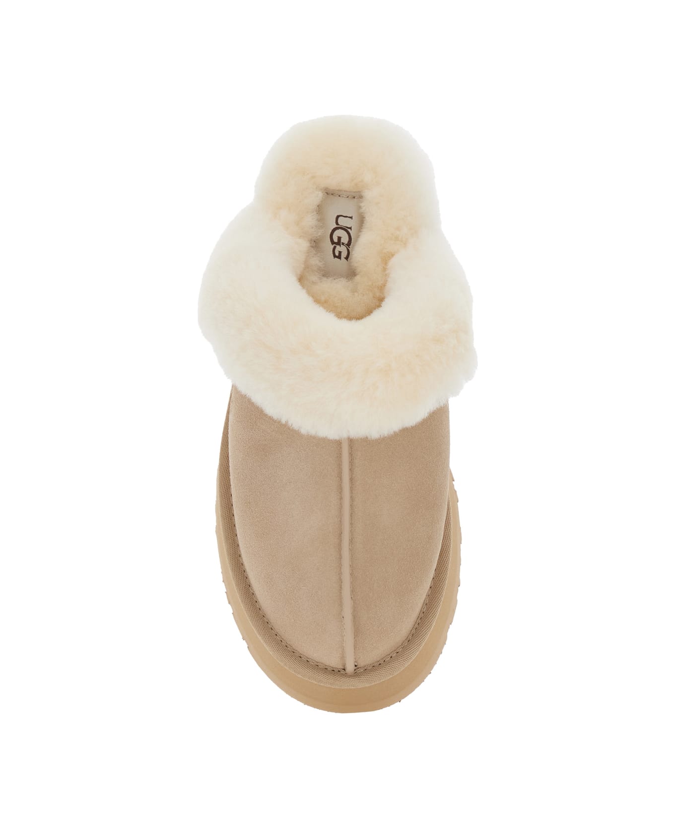 UGG 'disquette' Beige Mule With Fur And Logo On Back In Suede Woman - Beige