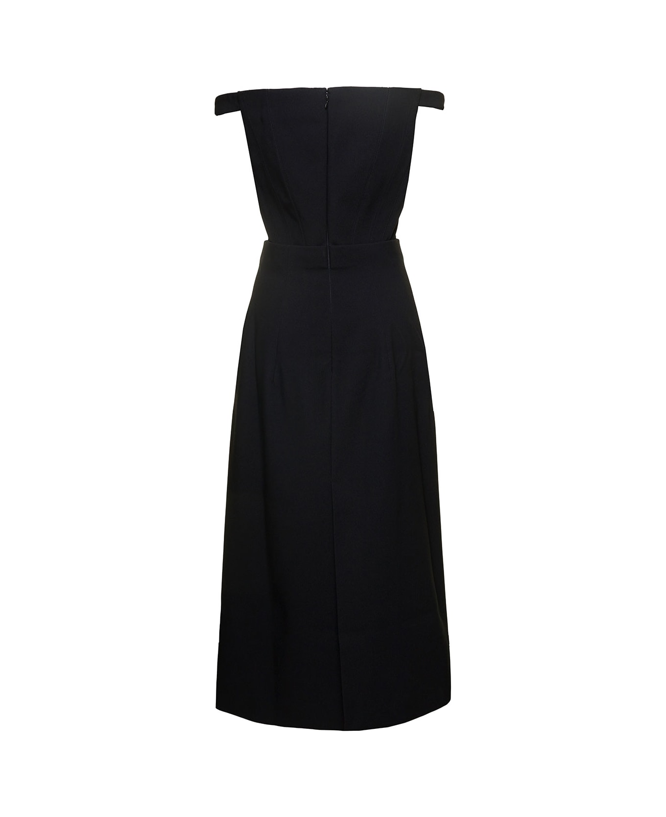 Solace London Black Midi Dress With Flared Skirt And Asymmetric Vent In Polyester Woman - Black ワンピース＆ドレス