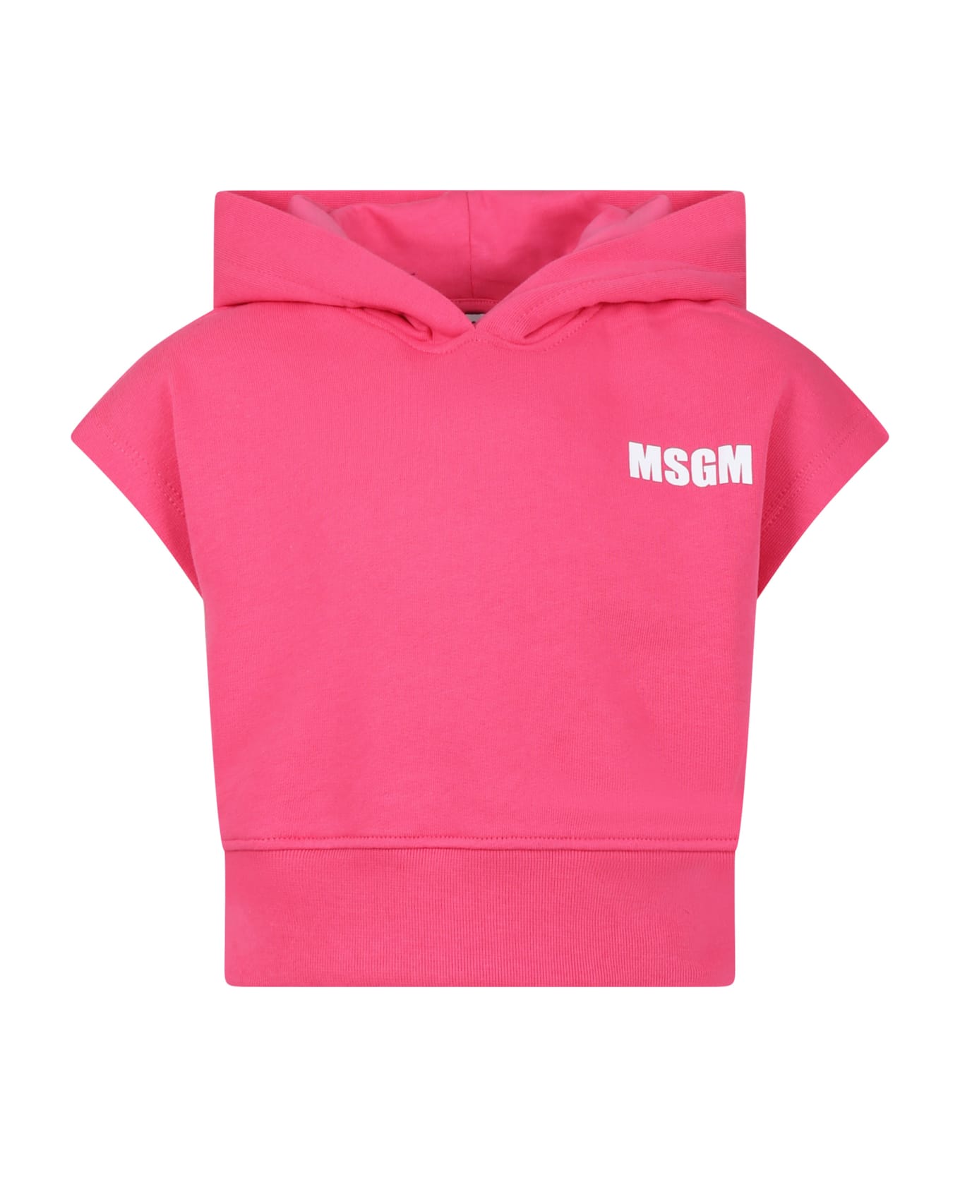 MSGM Fuchsia Sweatshirt For Girl With Logo And Writing - Fuchsia ニットウェア＆スウェットシャツ