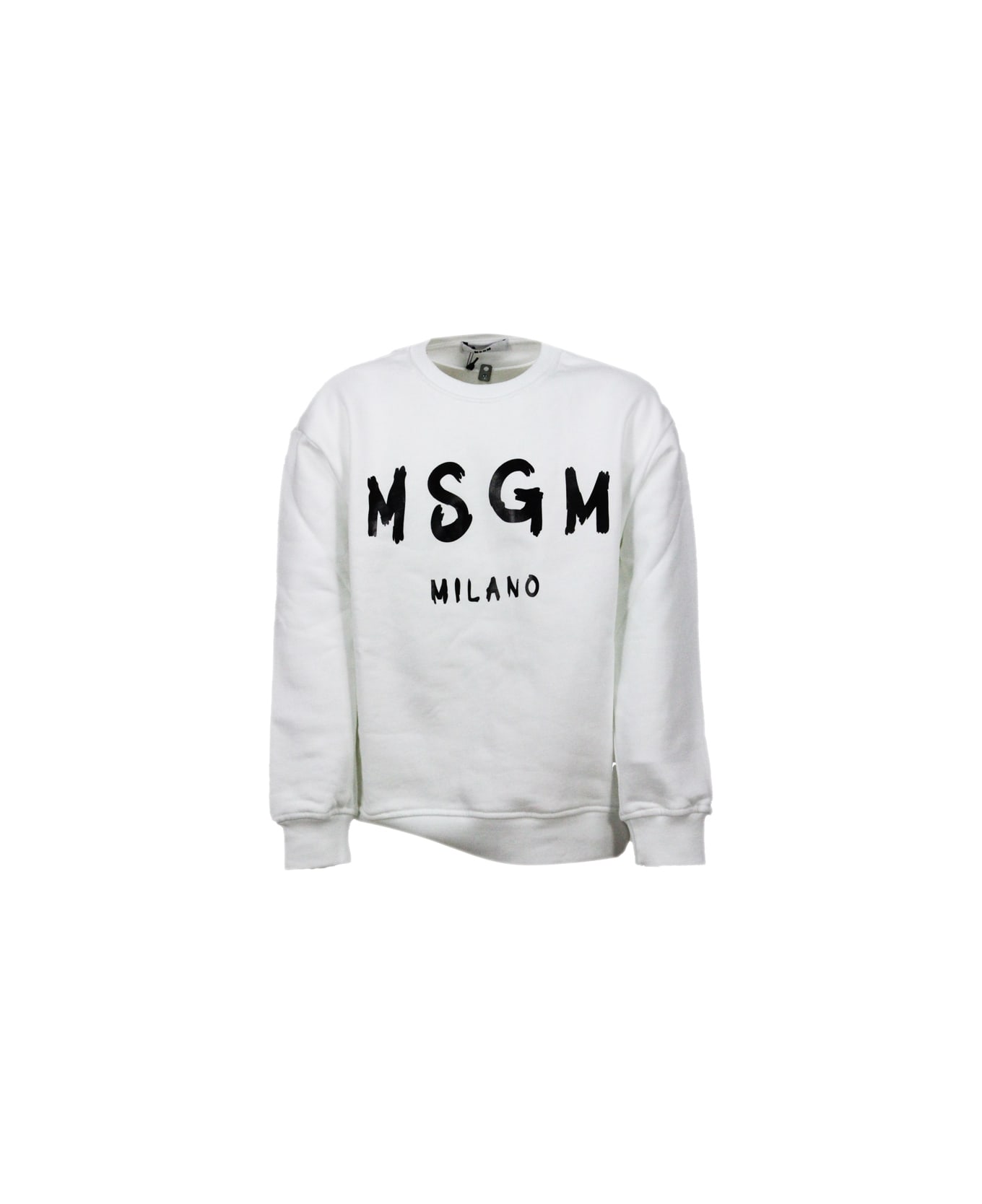 MSGM Long-sleeved Crewneck Sweatshirt With Logo Lettering - White