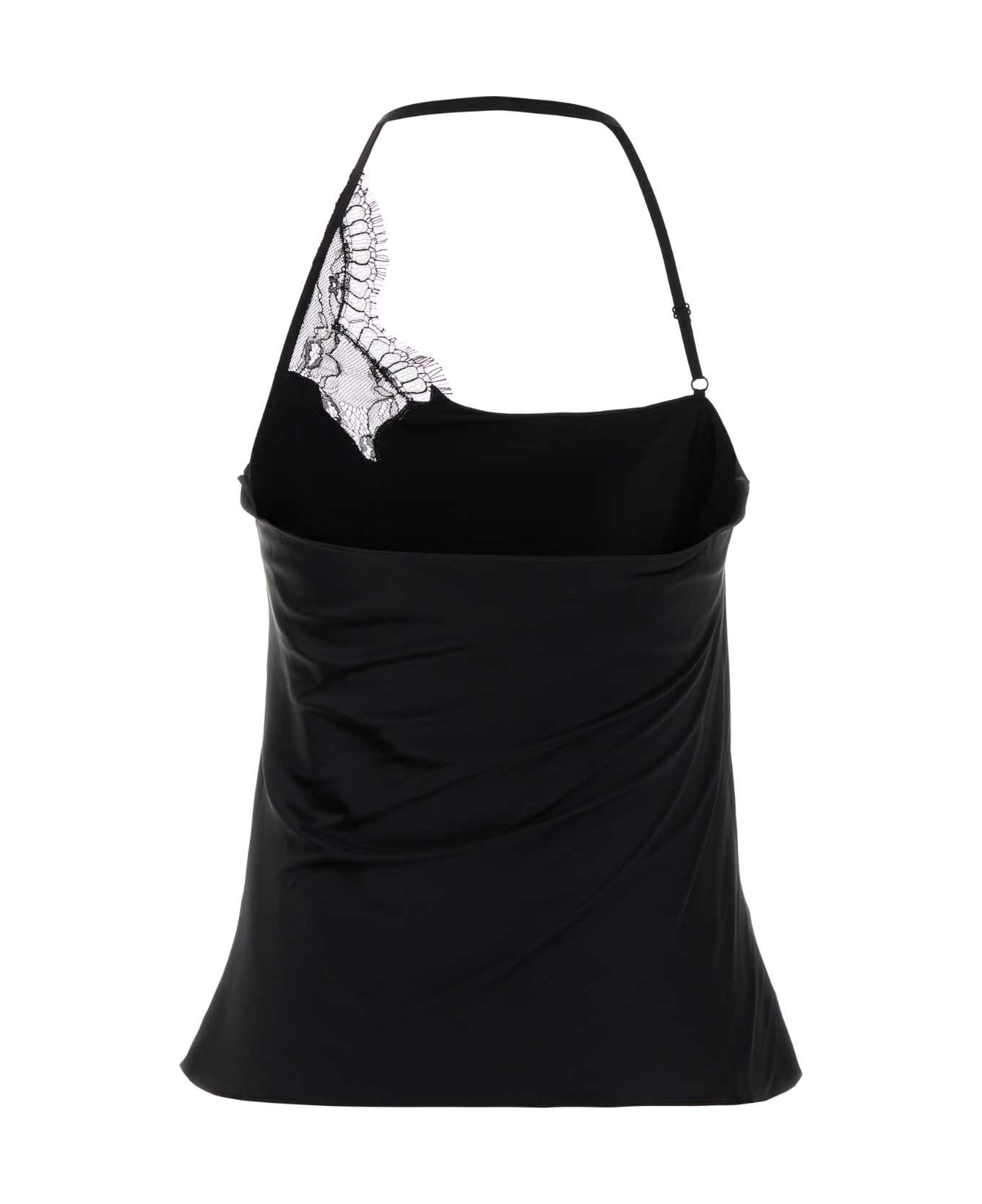 Courrèges Black Stretch Satin Top - Black