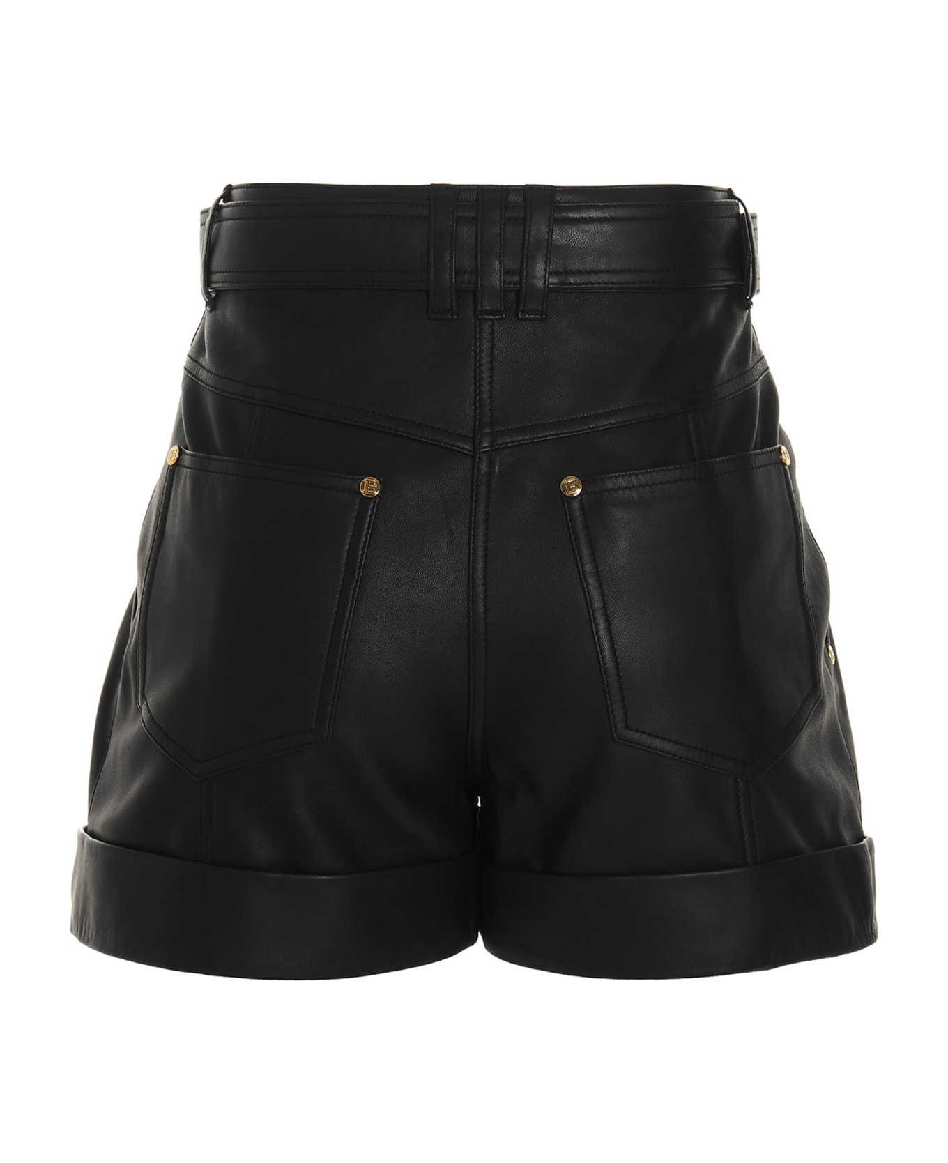 Balmain Logo Leather Shorts - Pa Noir