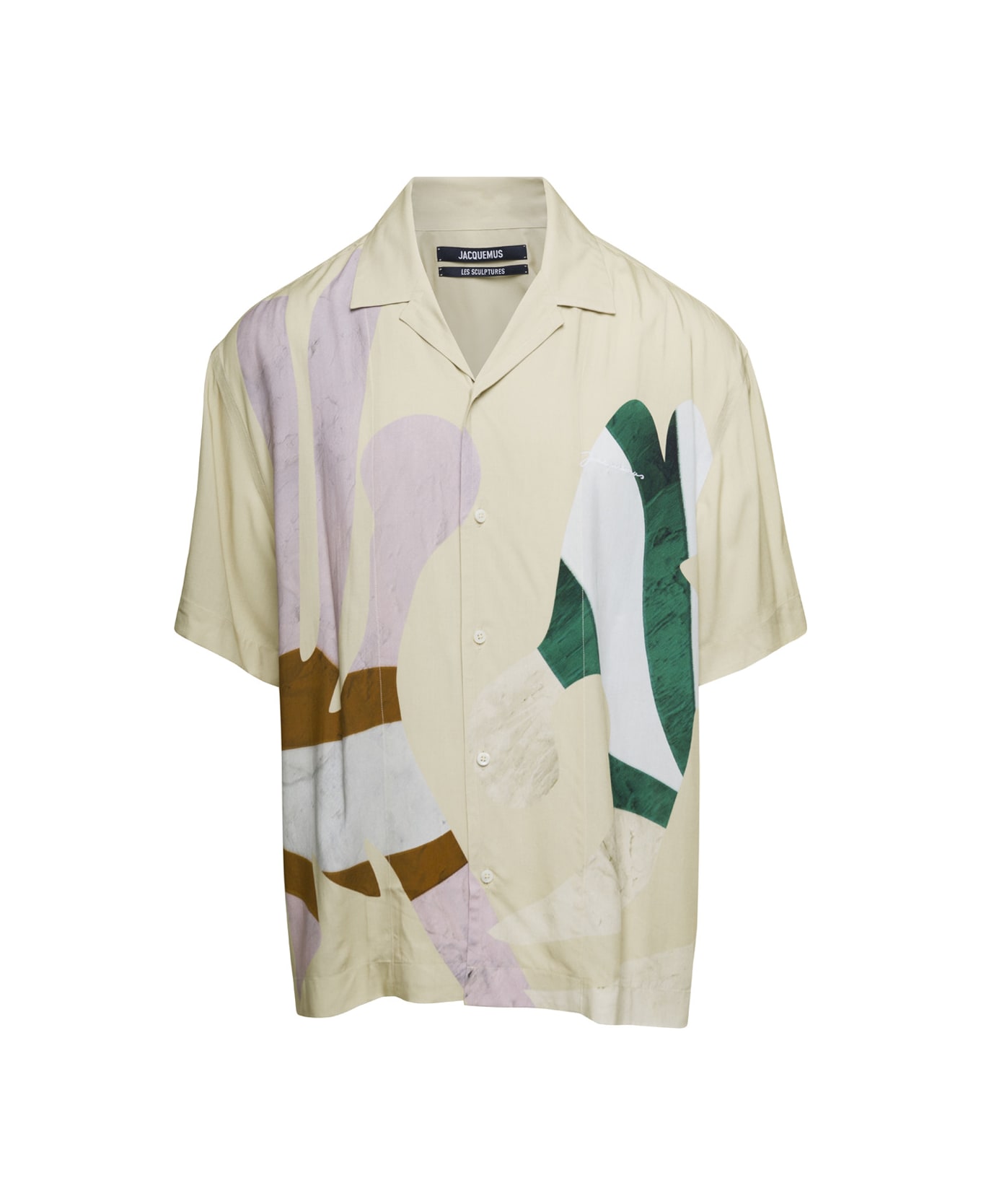 Jacquemus Multicolored 'la Chemise Jean' Shirt With Abstract Print In Viscose Man - Beige